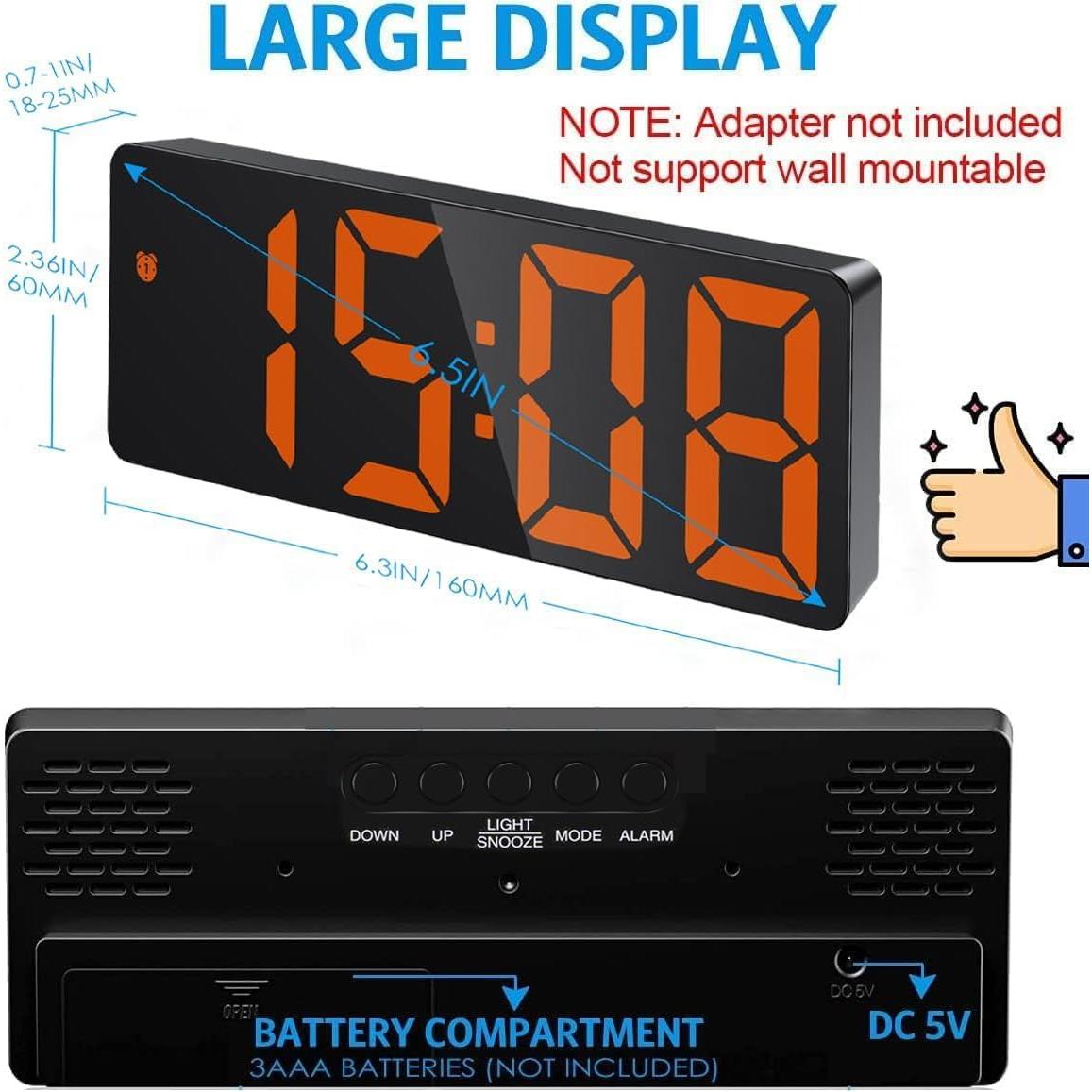 Reloj Despertador Digital AMIR con Pantalla LED 16 cm