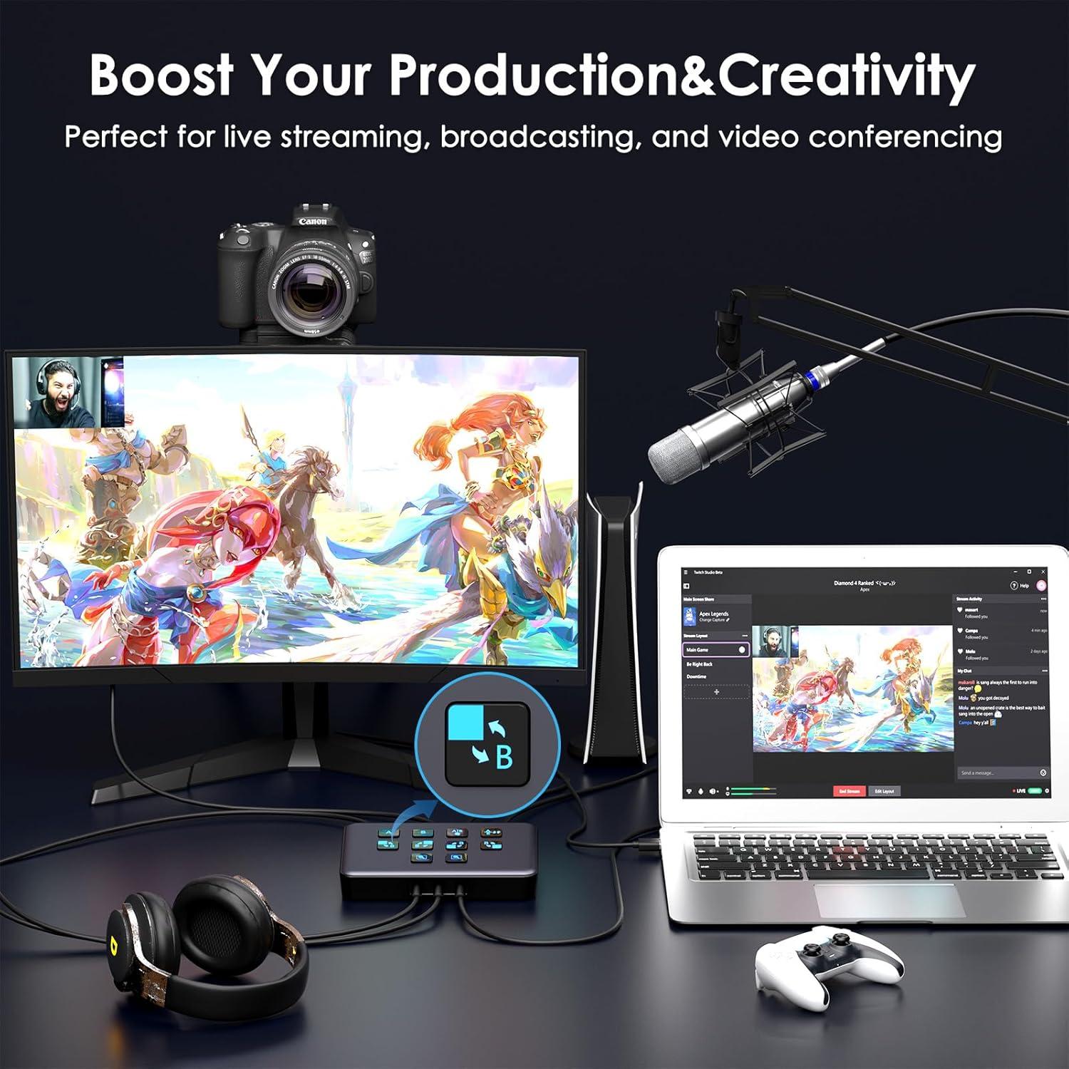 Conmutador HDMI RuiPuo A2 4K 60Hz USB 3.0 para Streaming