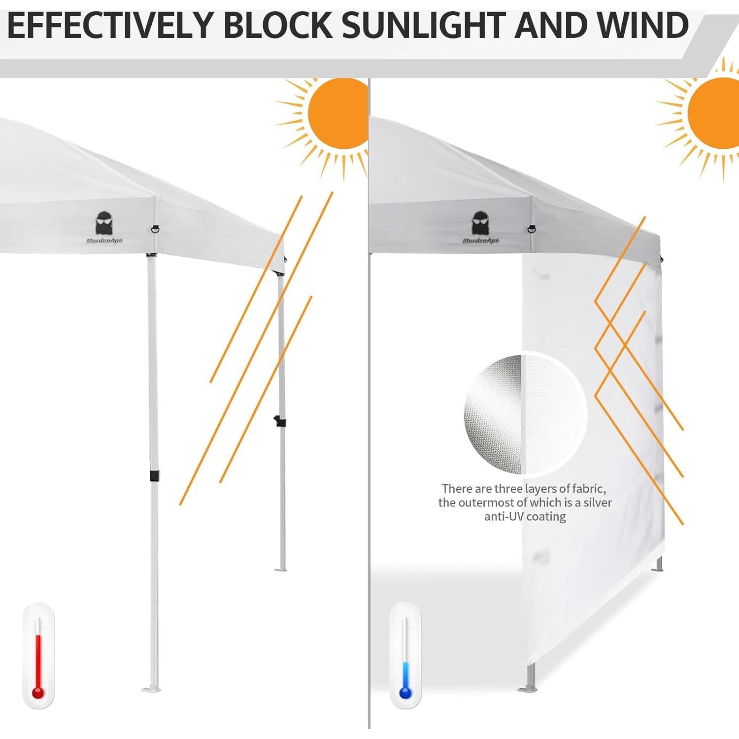 Pared Lateral de Sombra MordenApe para Toldo 10x10, Impermeable