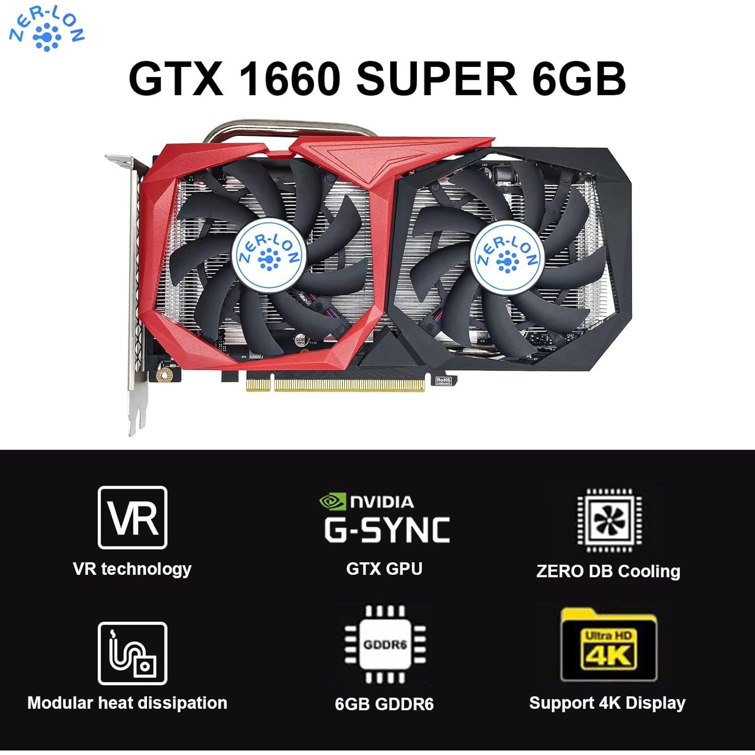 Tarjeta Gráfica ZER-LON GeForce GTX 1660 Super 6GB 4K