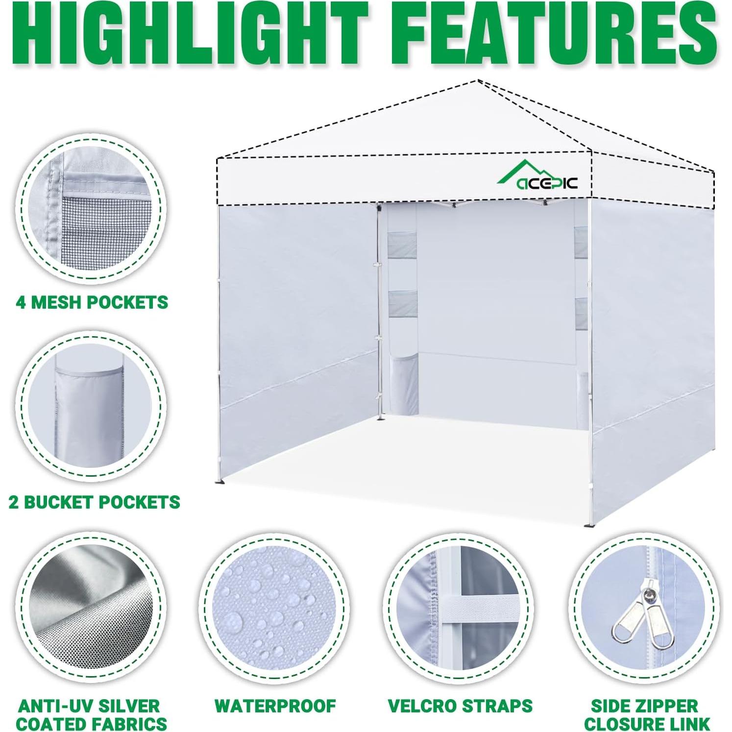 Paredes Laterales para Carpa 10x10 Acepic, Impermeables UV