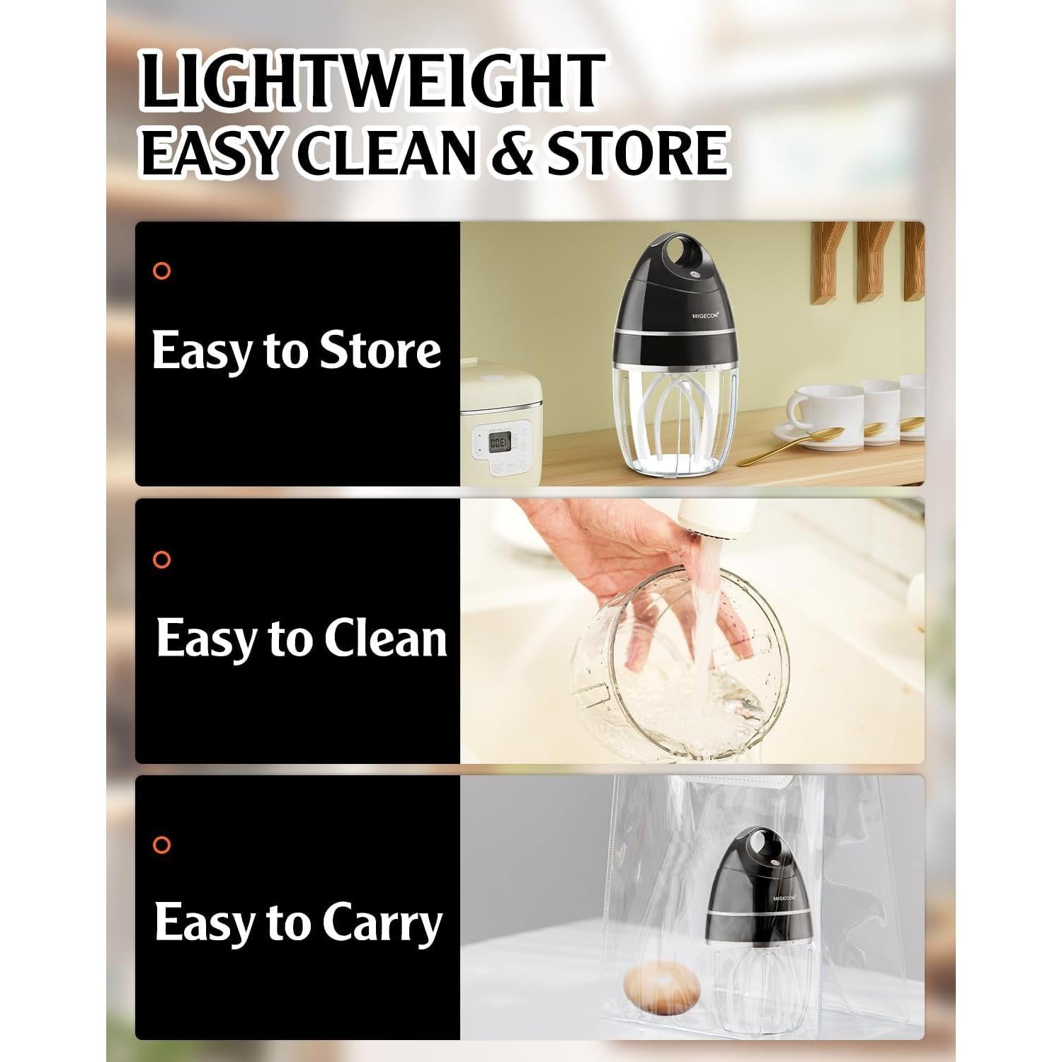 Batidora de Pie Eléctrica MIGECON 0.9L Gris Oscuro Recargable