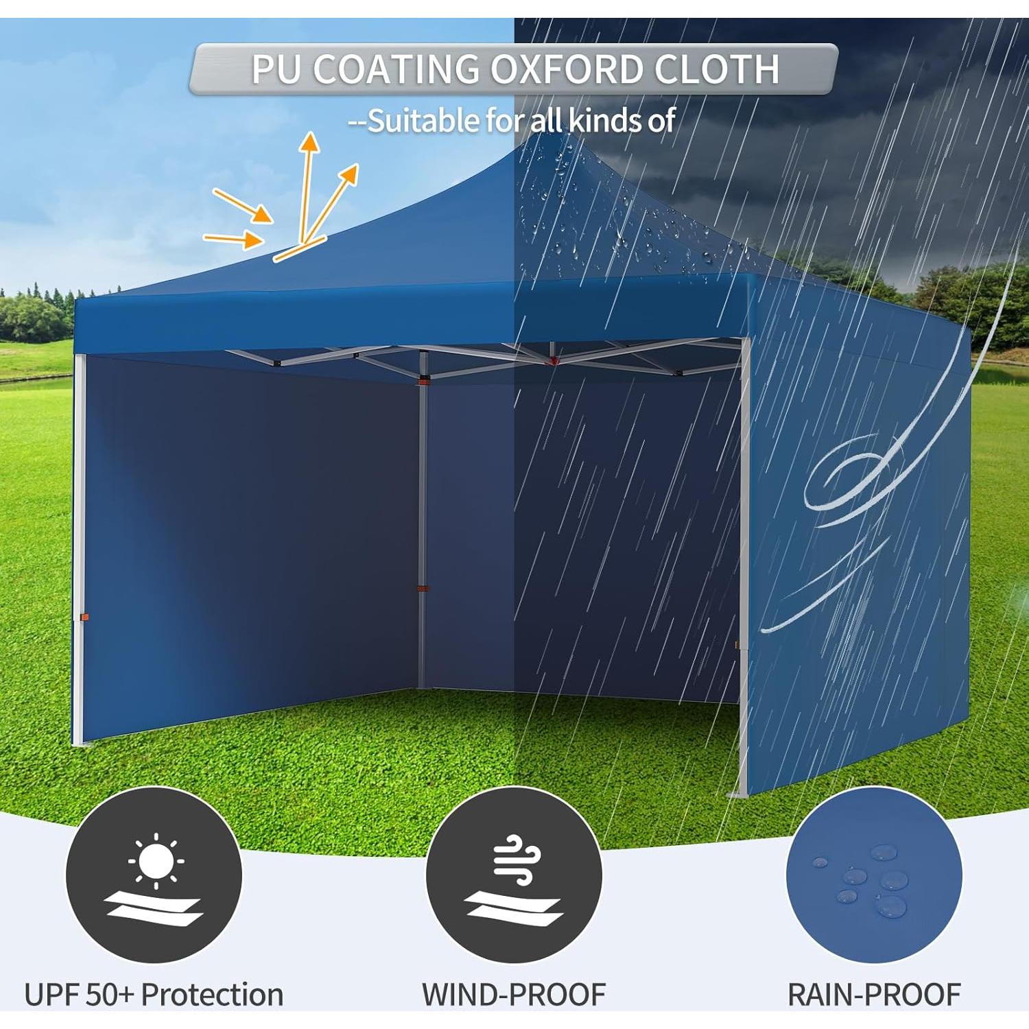 Carpa Plegable OutdoorVibe 3 Paredes Laterales 10x10m Azul Marino