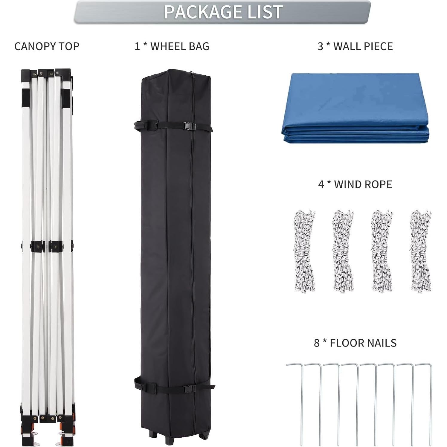 Carpa Plegable OutdoorVibe 3 Paredes Laterales 10x10m Azul Marino