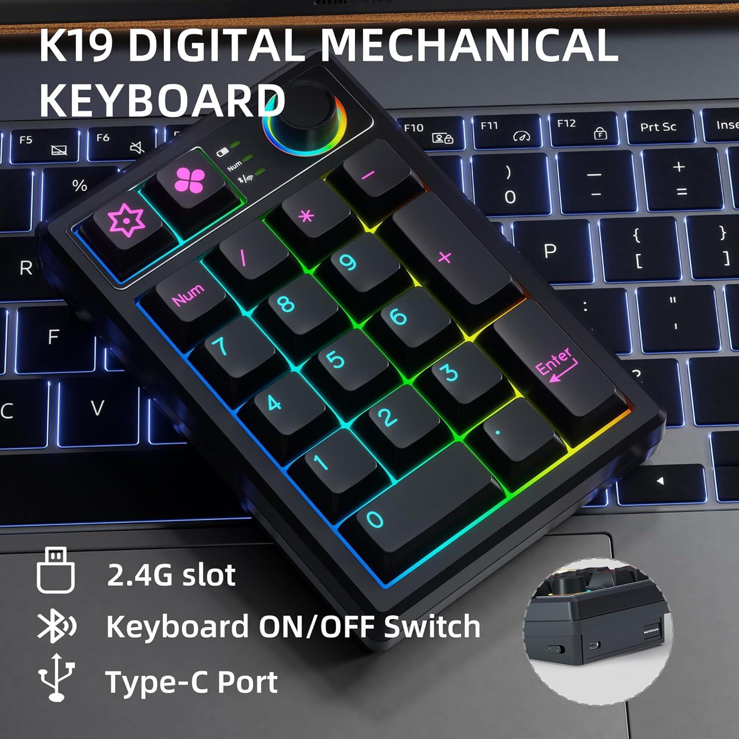 Teclado Numérico Inalámbrico K19 Bluetooth RGB 331g