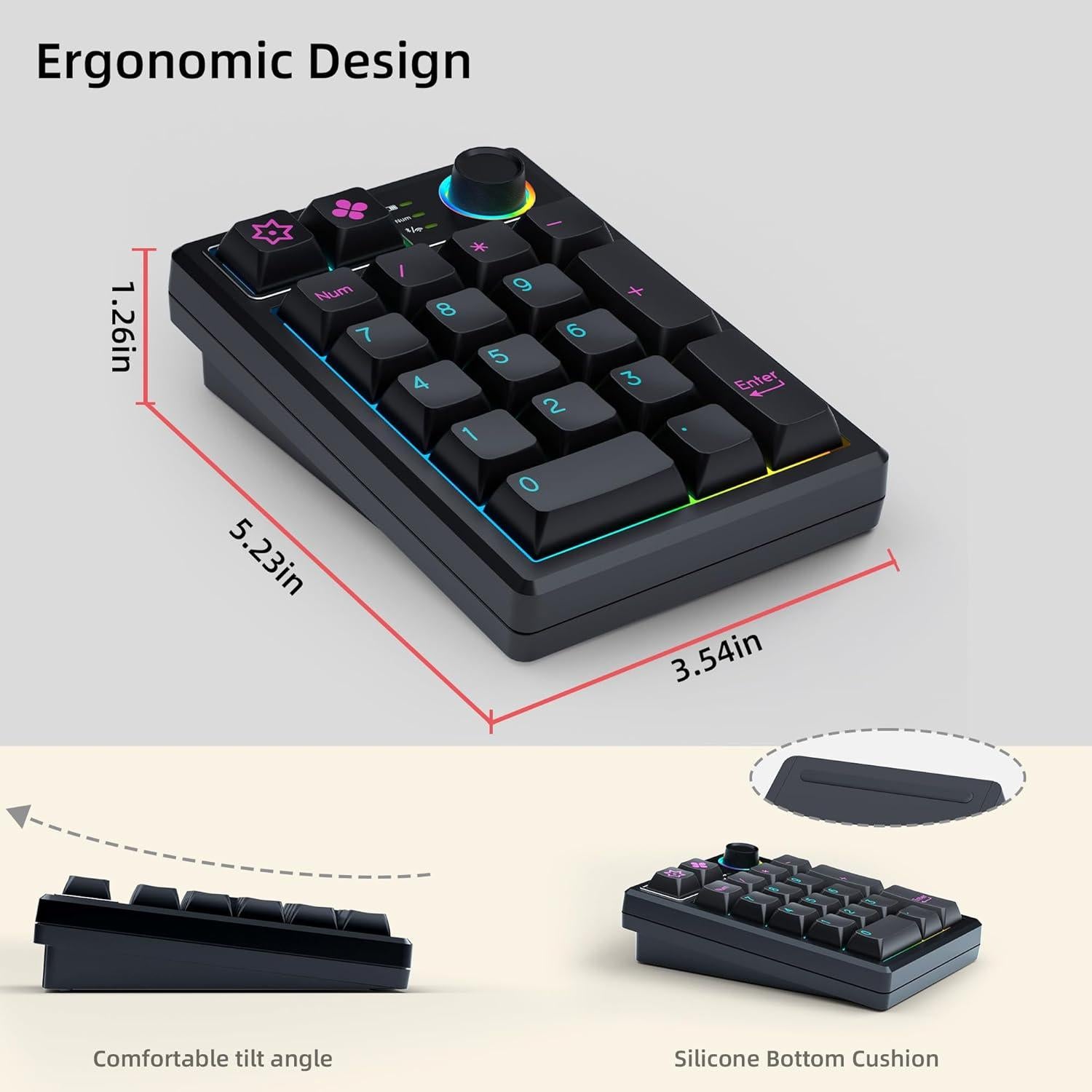 Teclado Numérico Inalámbrico K19 Bluetooth RGB 331g