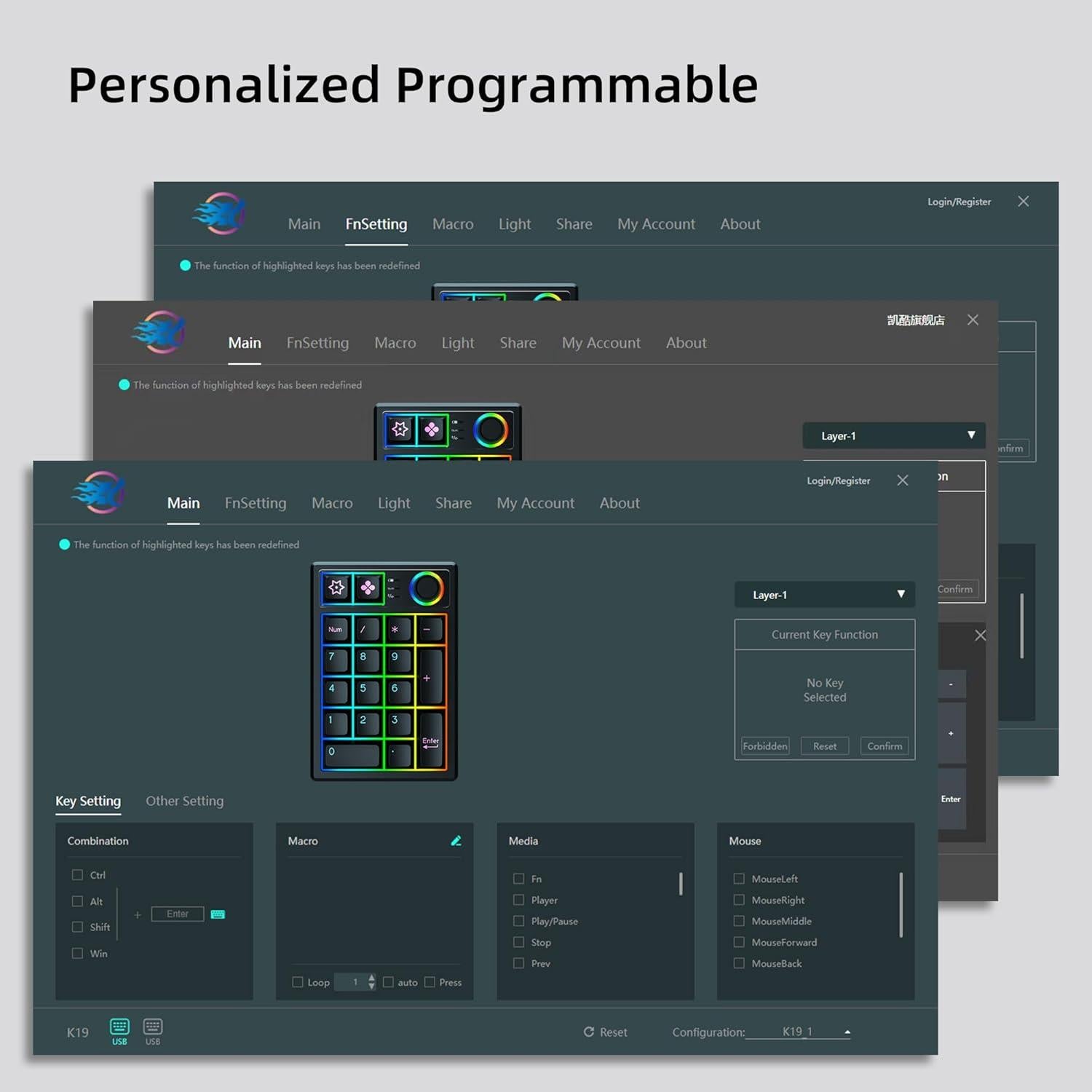Teclado Numérico Inalámbrico K19 Bluetooth RGB 331g