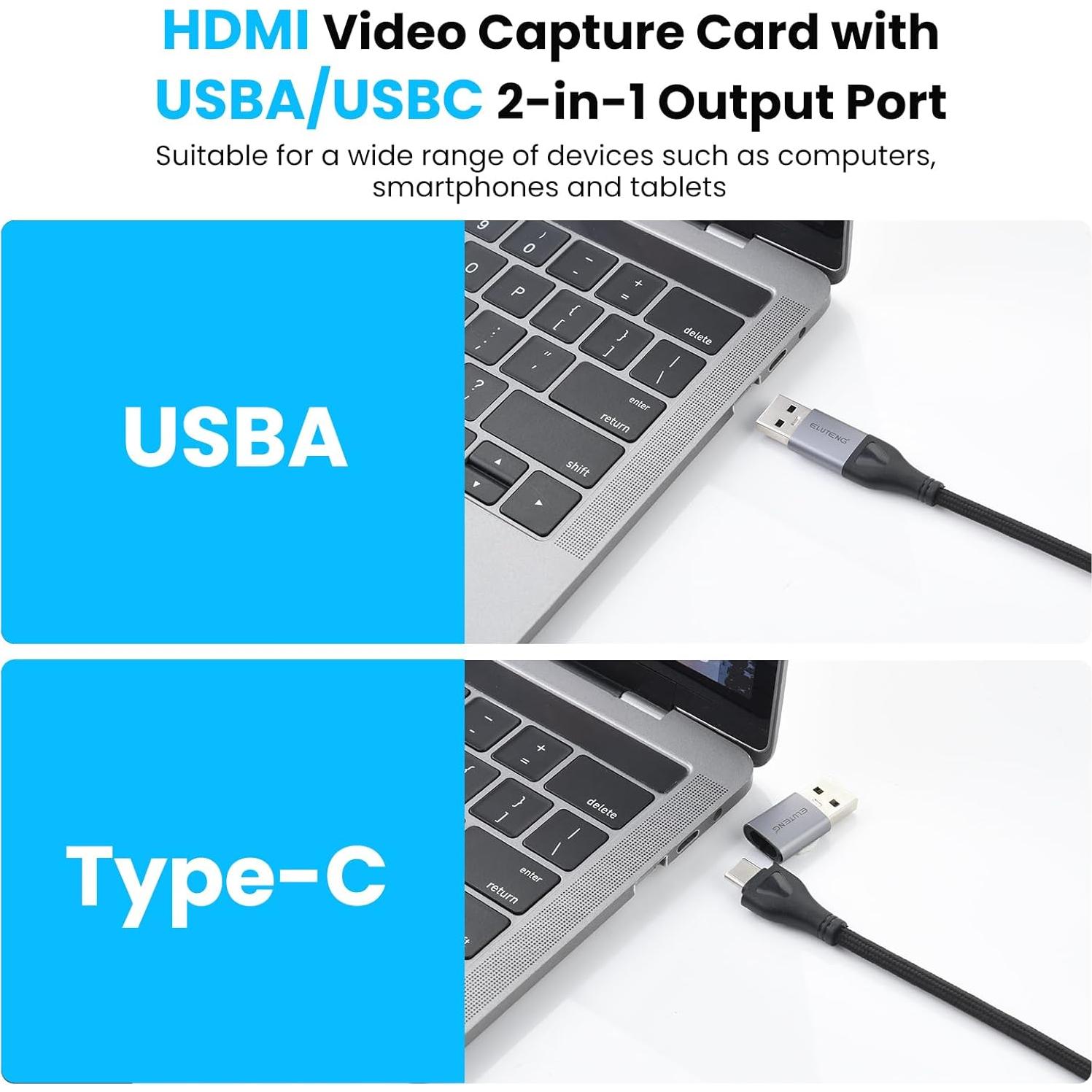 Tarjeta de Captura ELUTENG 4K HDMI a 1080P USB-C/USB-A