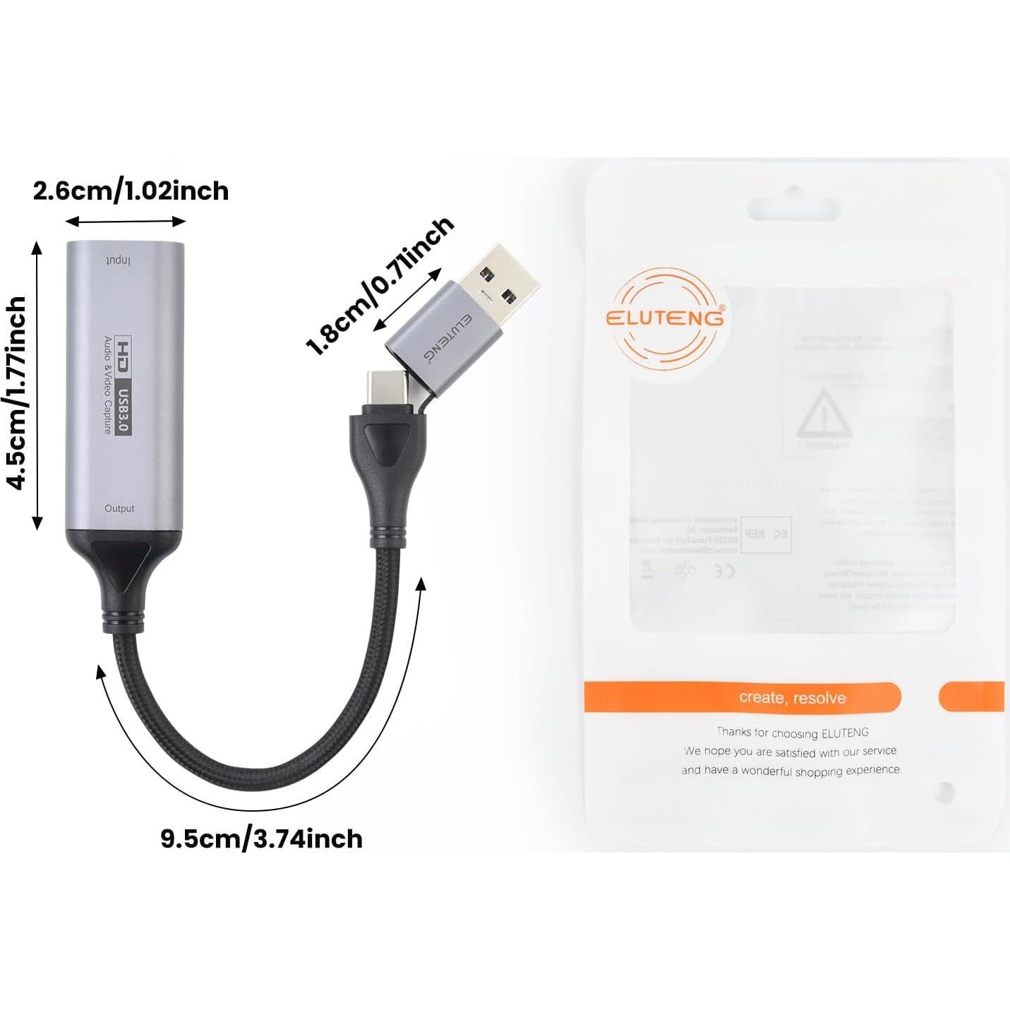 Tarjeta de Captura ELUTENG 4K HDMI a 1080P USB-C/USB-A