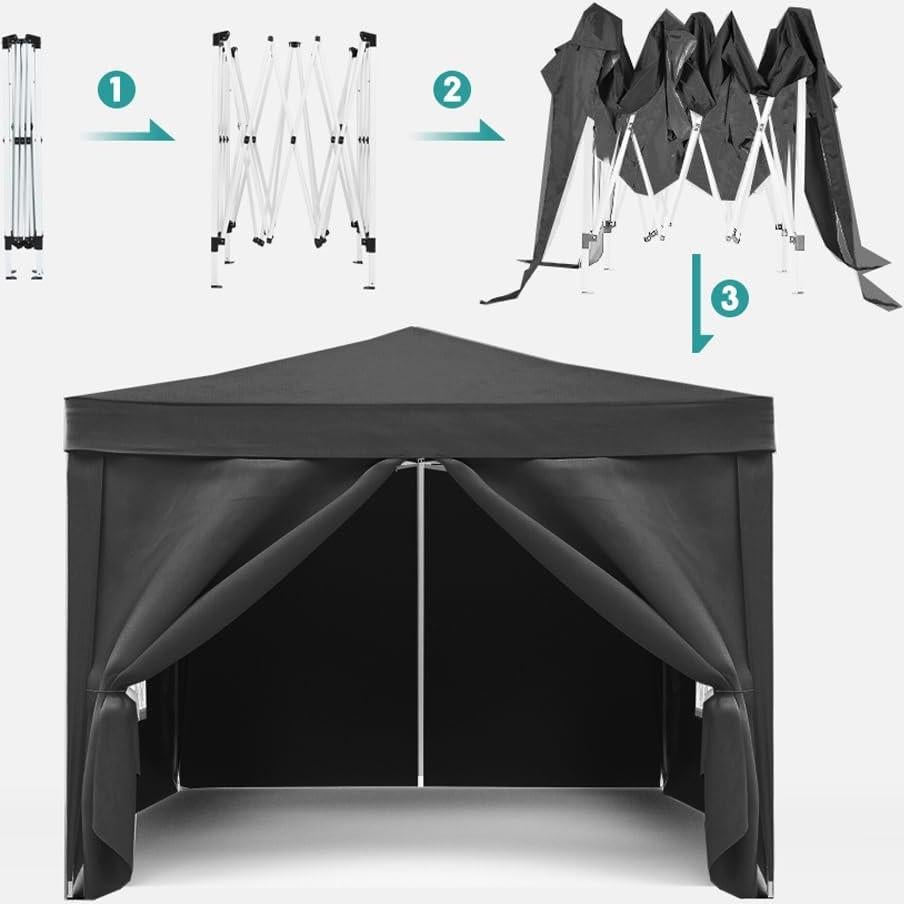 10'x10' Pop Up Canopy Tent with Removable Sidewalls - Waterproof Outdoor Event Shelter Gazebo, UPF 50+ Instant Shelter for Camping/Beach/Parties, Includes 4 Weight Bags & Carry Bag (Black)