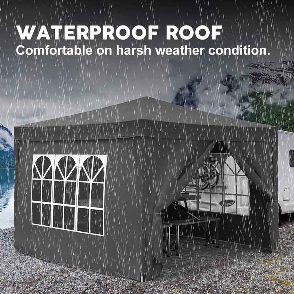 10'x10' Pop Up Canopy Tent with Removable Sidewalls - Waterproof Outdoor Event Shelter Gazebo, UPF 50+ Instant Shelter for Camping/Beach/Parties, Includes 4 Weight Bags & Carry Bag (Black)