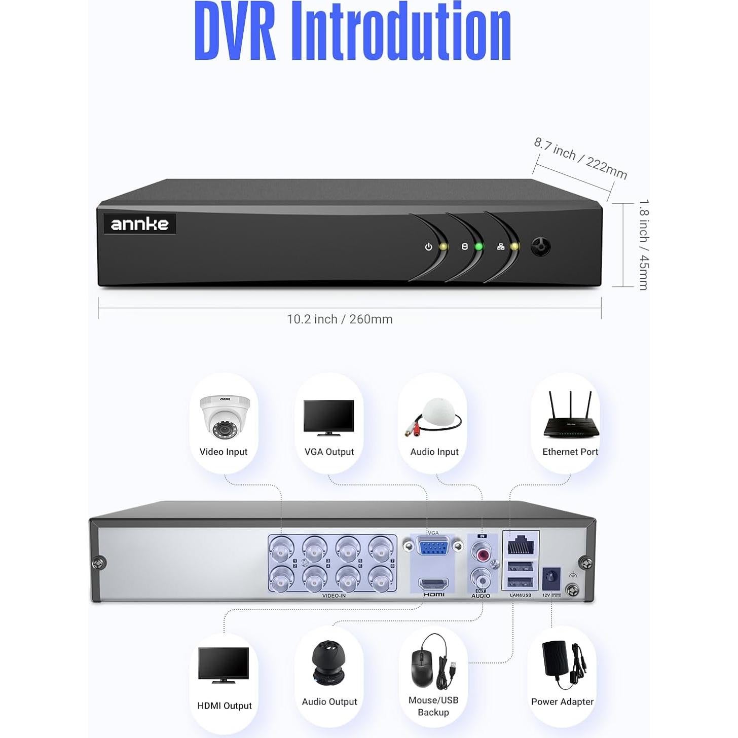 DVR de Seguridad ANNKE 8CH H.265+ Detección AI Acceso Remoto