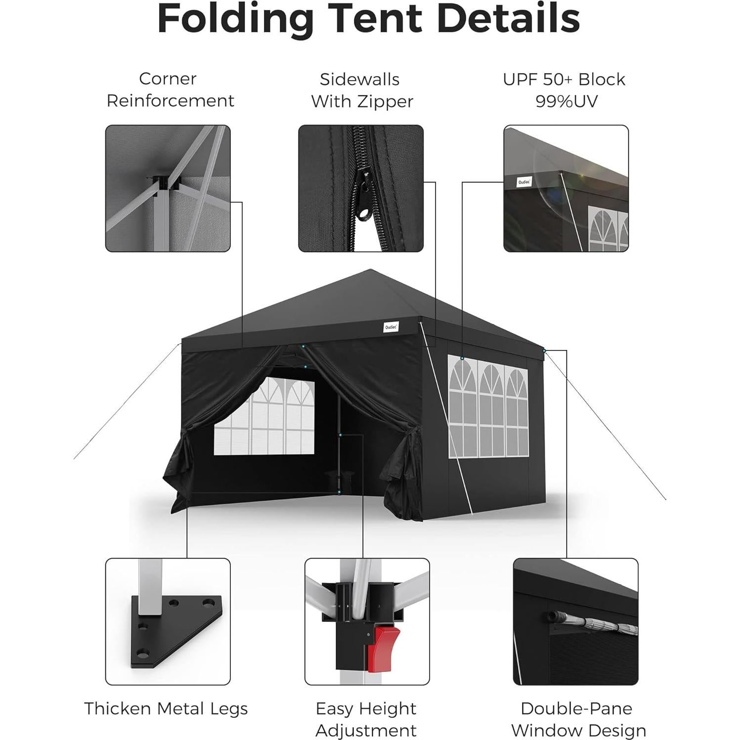 Carpa Plegable Oudiec 3.05x3.05m Impermeable con Ventanas