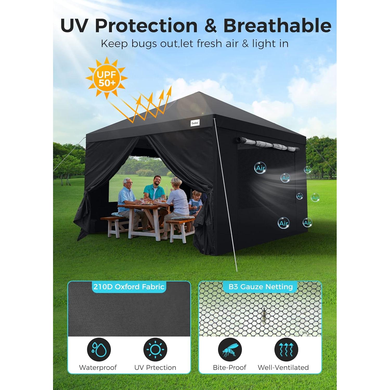 Carpa Plegable Oudiec 3.05x3.05m Impermeable con Ventanas