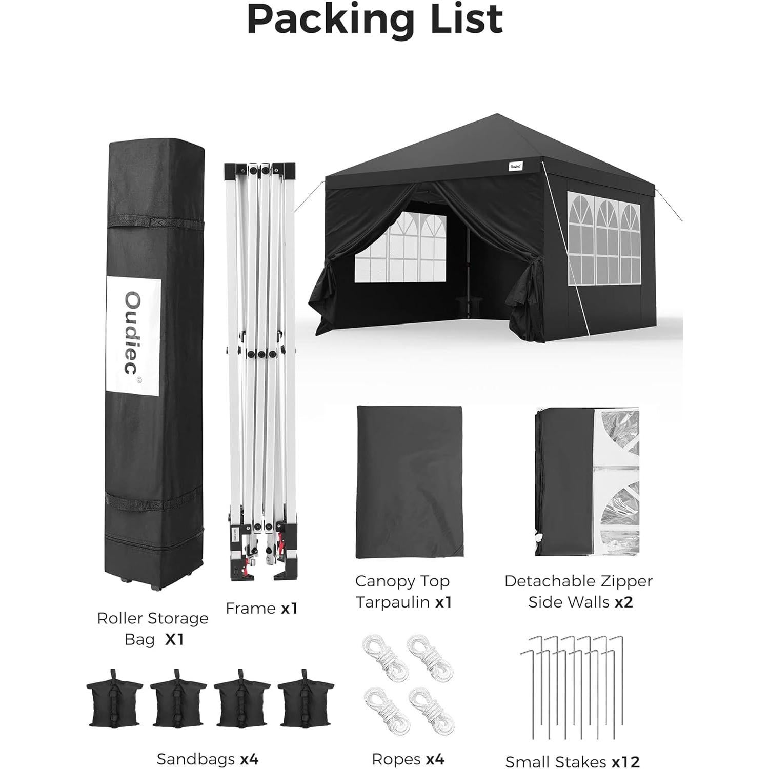 Carpa Plegable Oudiec 3.05x3.05m Impermeable con Ventanas