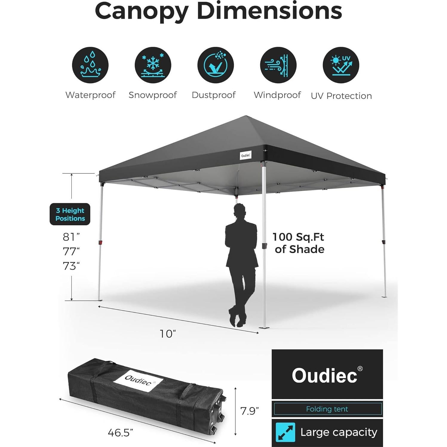 Carpa Plegable Oudiec 3.05x3.05m Impermeable con Ventanas