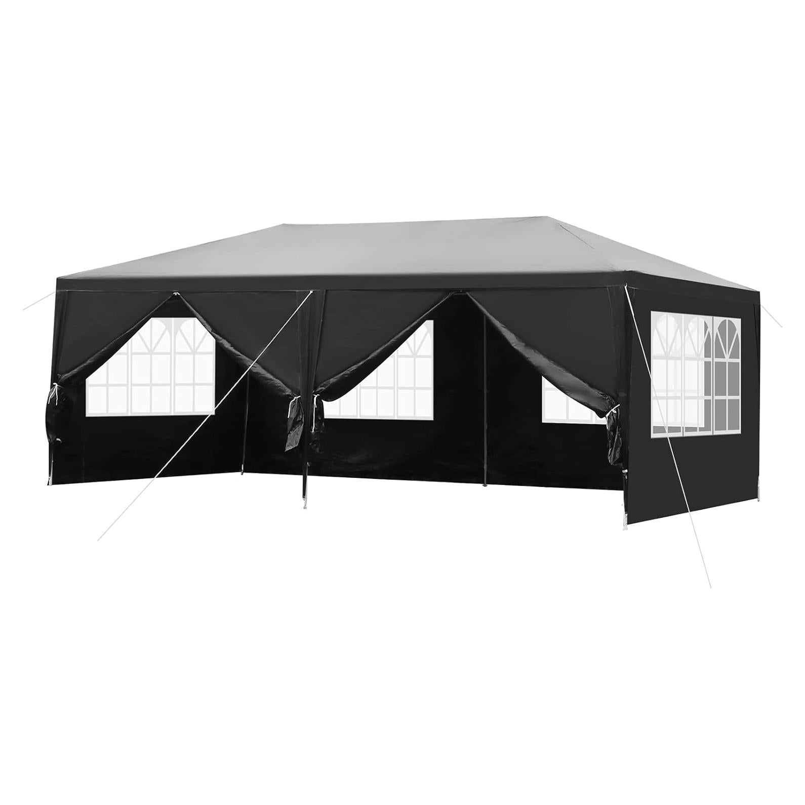 3x6m Outdoor Party Tents,Waterproof Patio Wedding Canopy Gazebos,Heavy Duty Commercial Canopy Tent,Outside Gazebo Event Shelter Tent,with 6 Removable Sidewalls,for Garden/Yard/Backyard (Black)
