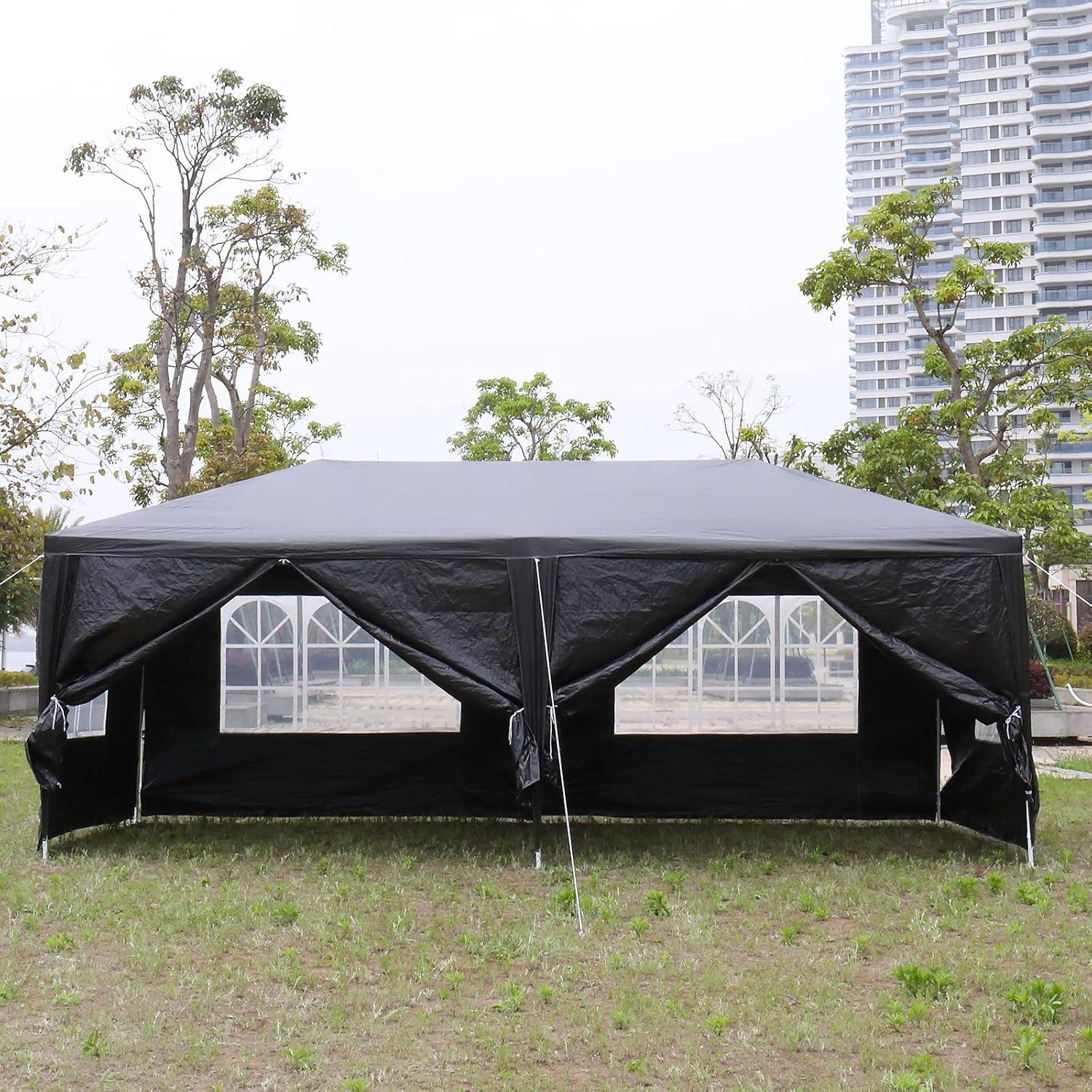 3x6m Outdoor Party Tents,Waterproof Patio Wedding Canopy Gazebos,Heavy Duty Commercial Canopy Tent,Outside Gazebo Event Shelter Tent,with 6 Removable Sidewalls,for Garden/Yard/Backyard (Black)