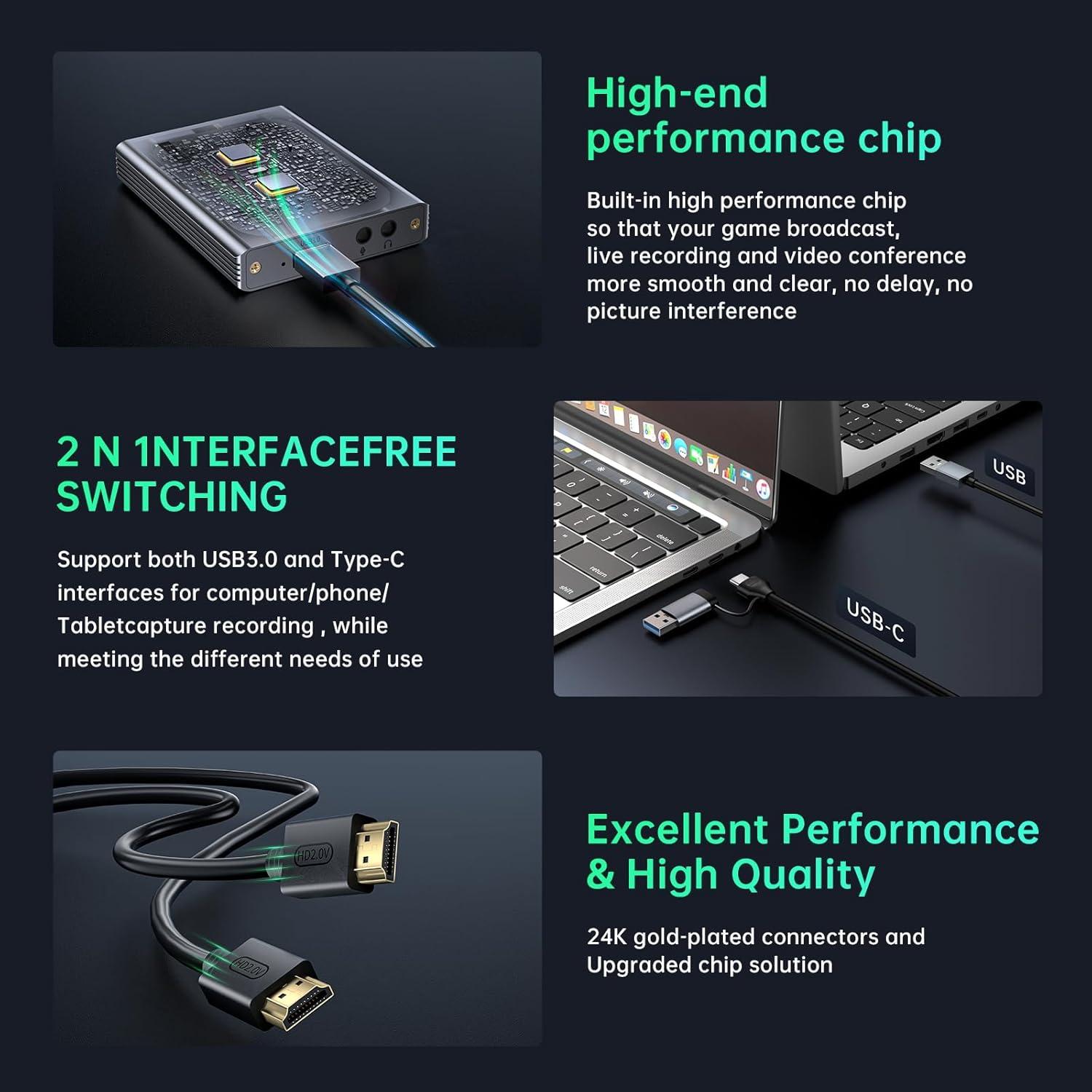 Tarjeta de Captura Fulfalic Pro 4K HDMI 60FPS USB 3.0