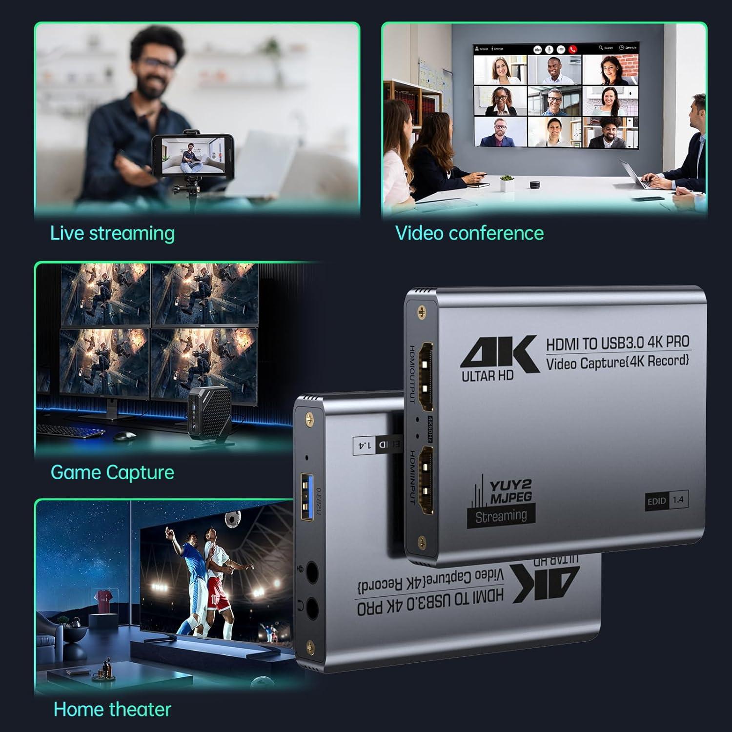 Tarjeta de Captura Fulfalic Pro 4K HDMI 60FPS USB 3.0