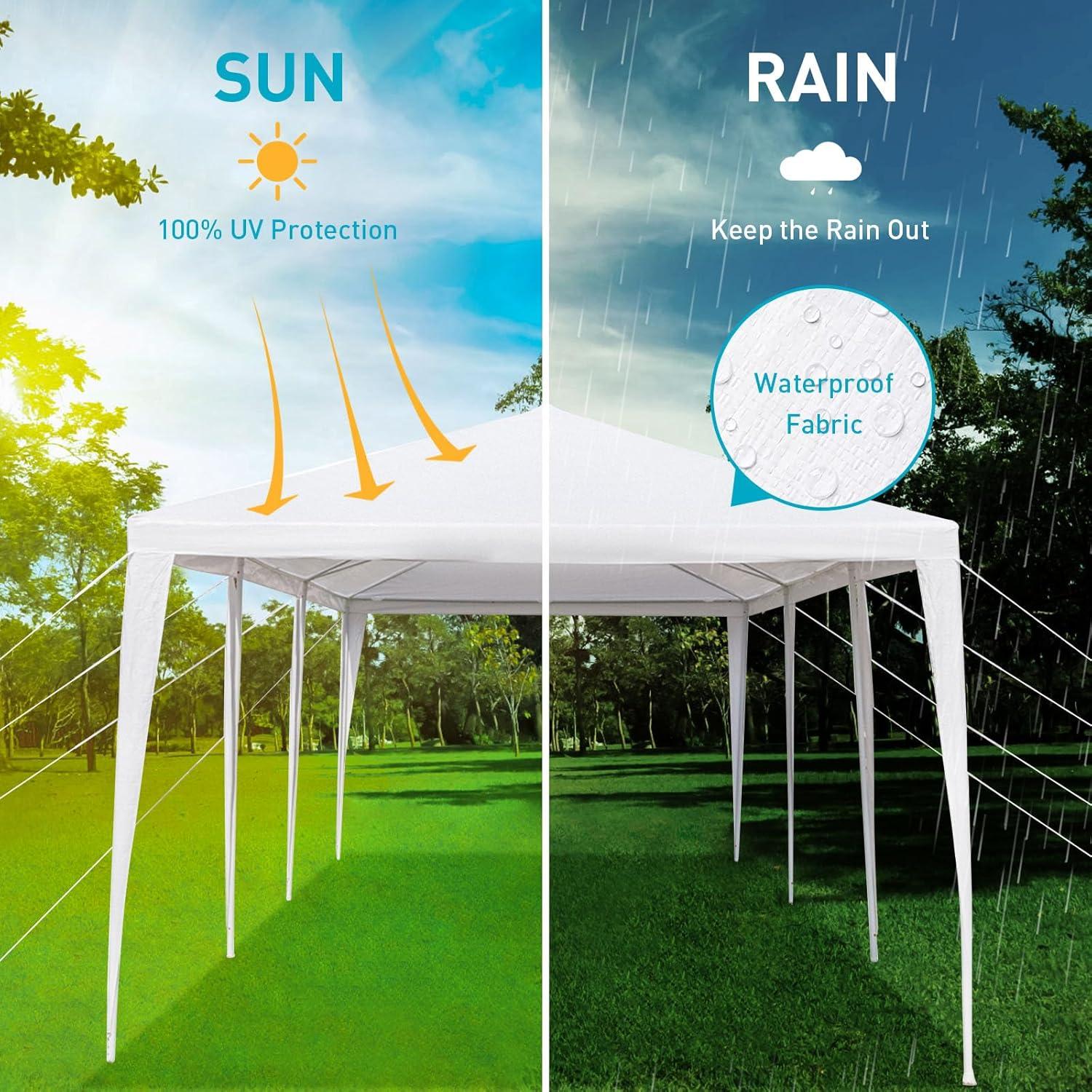 10'x30' Party Tent, Large White Tent for Parties, Wedding and Birthday, Outdoor Tents with Ropes and Ground Stakes, Outside Gazebo Event Tent for Garden, Patio and Backyard, No Sidewalls