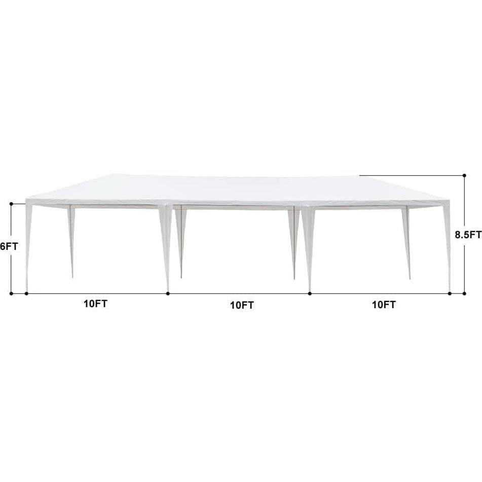 10'x30' Party Tent, Large White Tent for Parties, Wedding and Birthday, Outdoor Tents with Ropes and Ground Stakes, Outside Gazebo Event Tent for Garden, Patio and Backyard, No Sidewalls