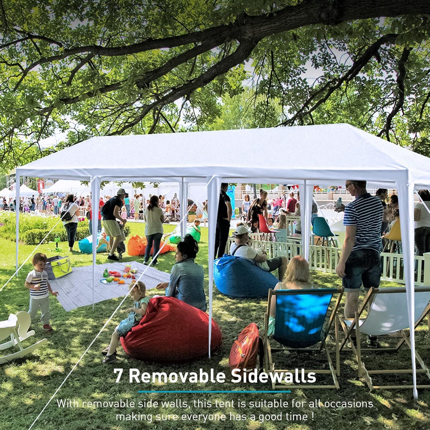 10'x30' Party Tent, Large White Tent for Parties, Wedding and Birthday, Outdoor Tents with Ropes and Ground Stakes, Outside Gazebo Event Tent for Garden, Patio and Backyard, No Sidewalls