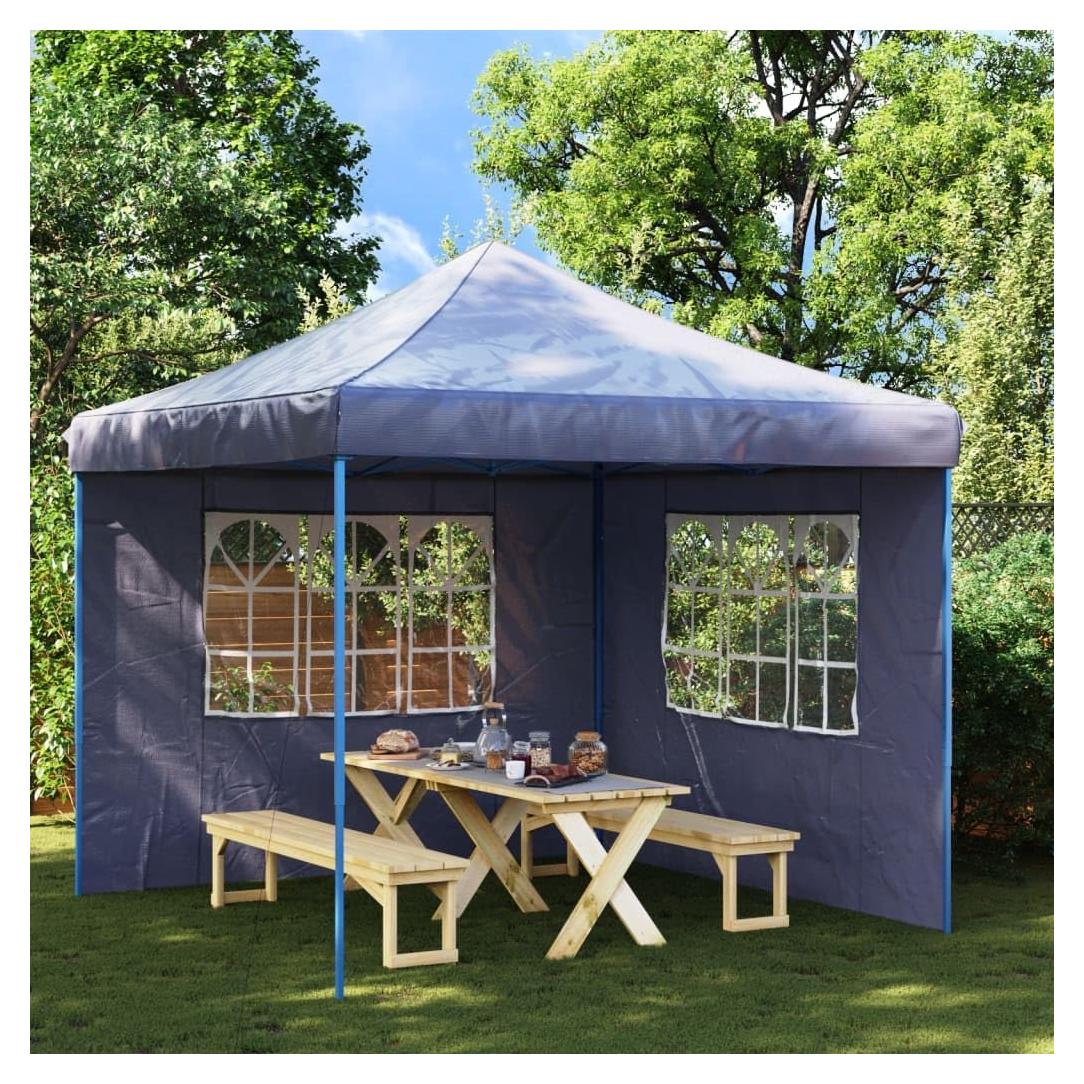 Pared Lateral de Carpa de Fiesta 2 Piezas PE Azul con Ventanas