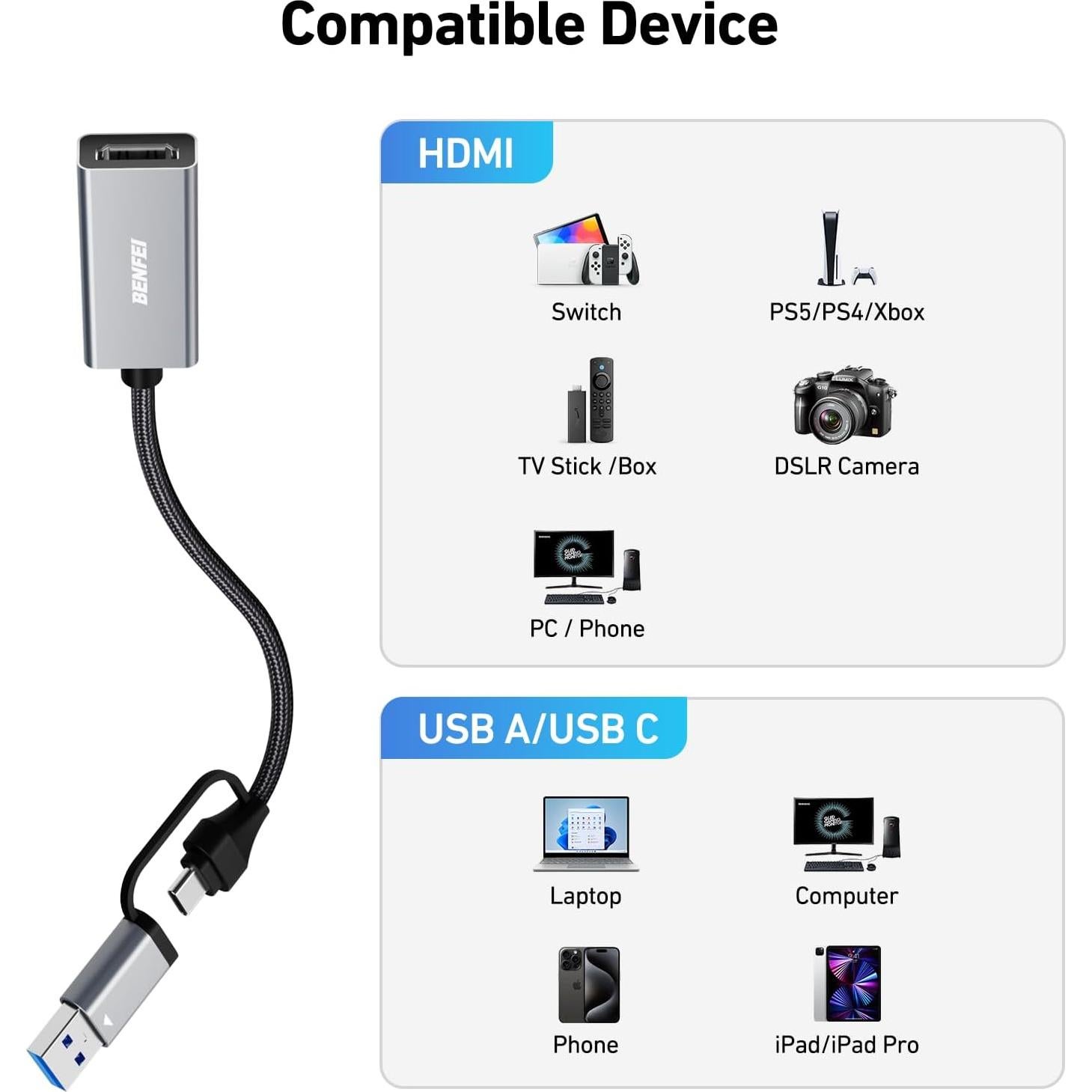 Tarjeta de Captura de Video Full HD 1080P BENFEI para Streaming