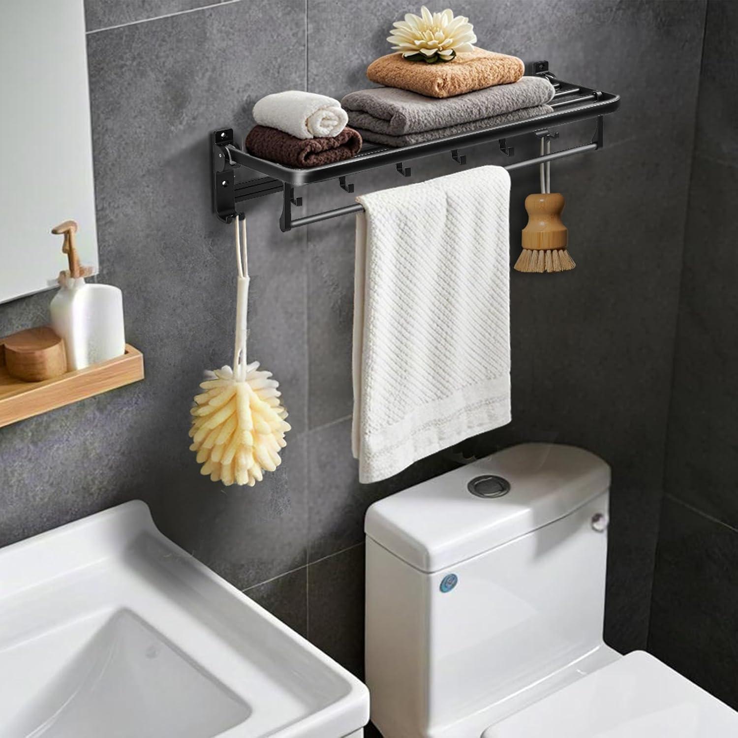 Soporte de Toallas Plegable QHMCHDZ 58.93 cm Negro Mate