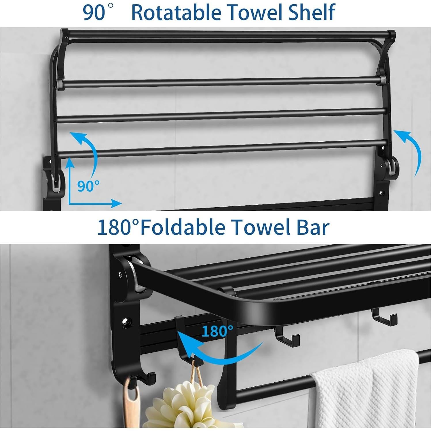 Soporte de Toallas Plegable QHMCHDZ 58.93 cm Negro Mate