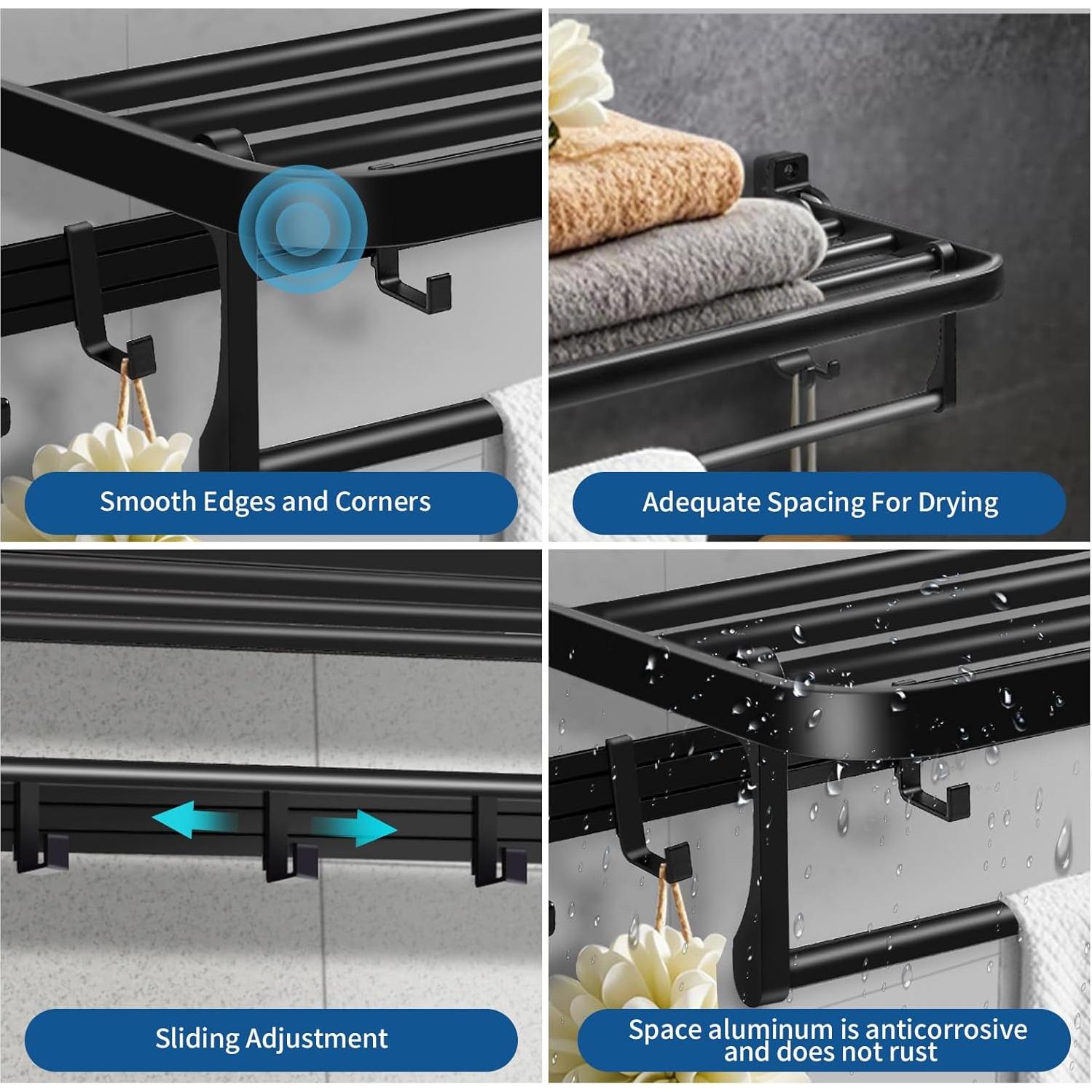 Soporte de Toallas Plegable QHMCHDZ 58.93 cm Negro Mate