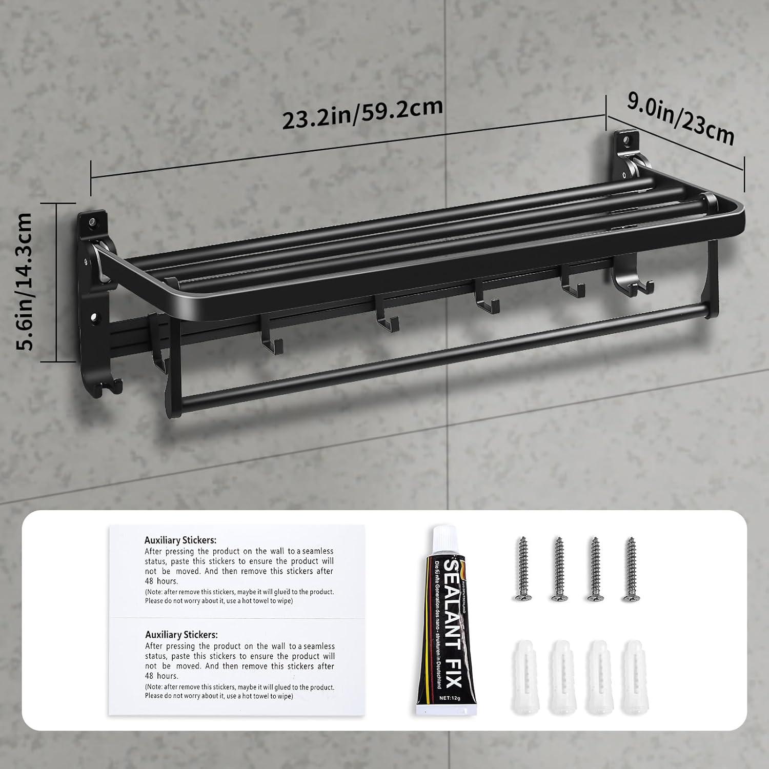 Soporte de Toallas Plegable QHMCHDZ 58.93 cm Negro Mate