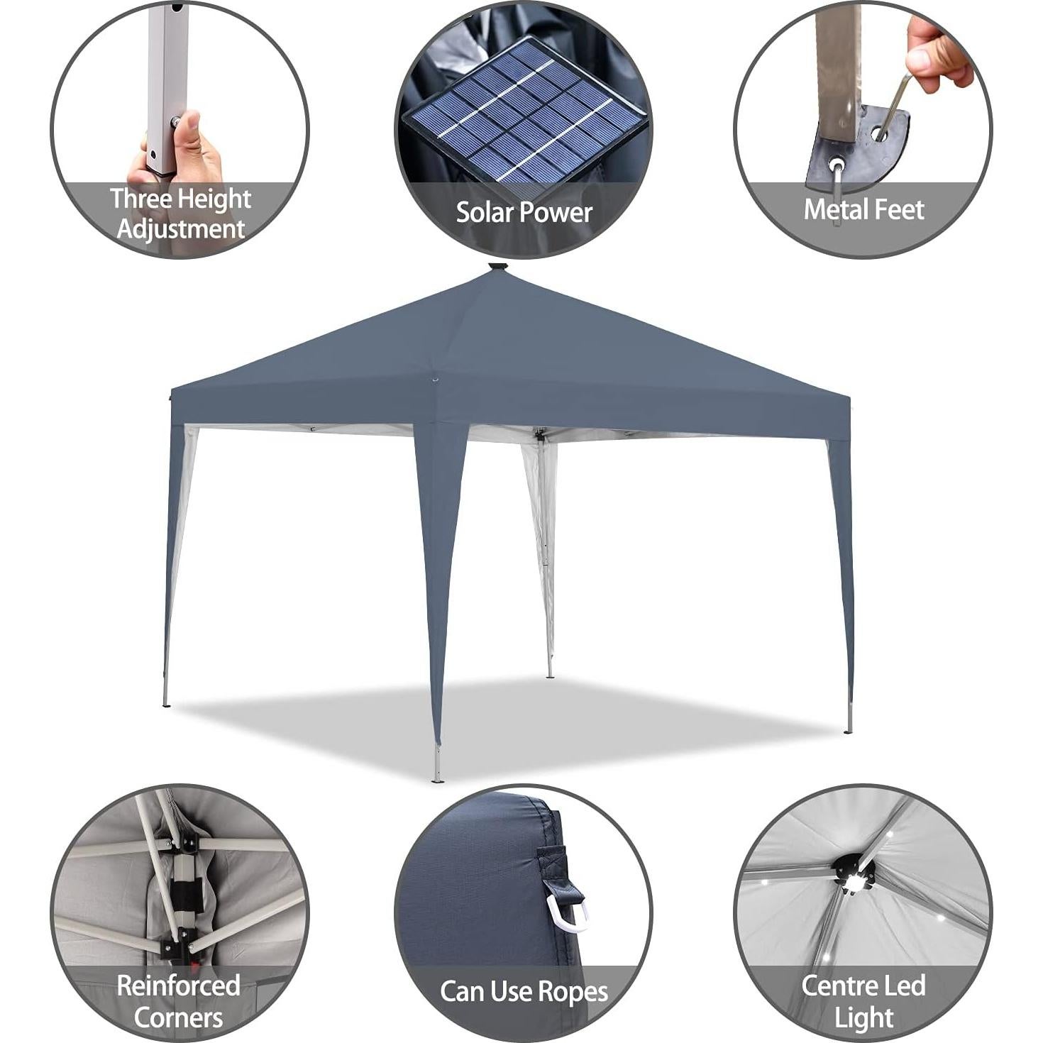 Carpa Plegable 3x3m Outdoor Basic con Luz LED Solar Gris