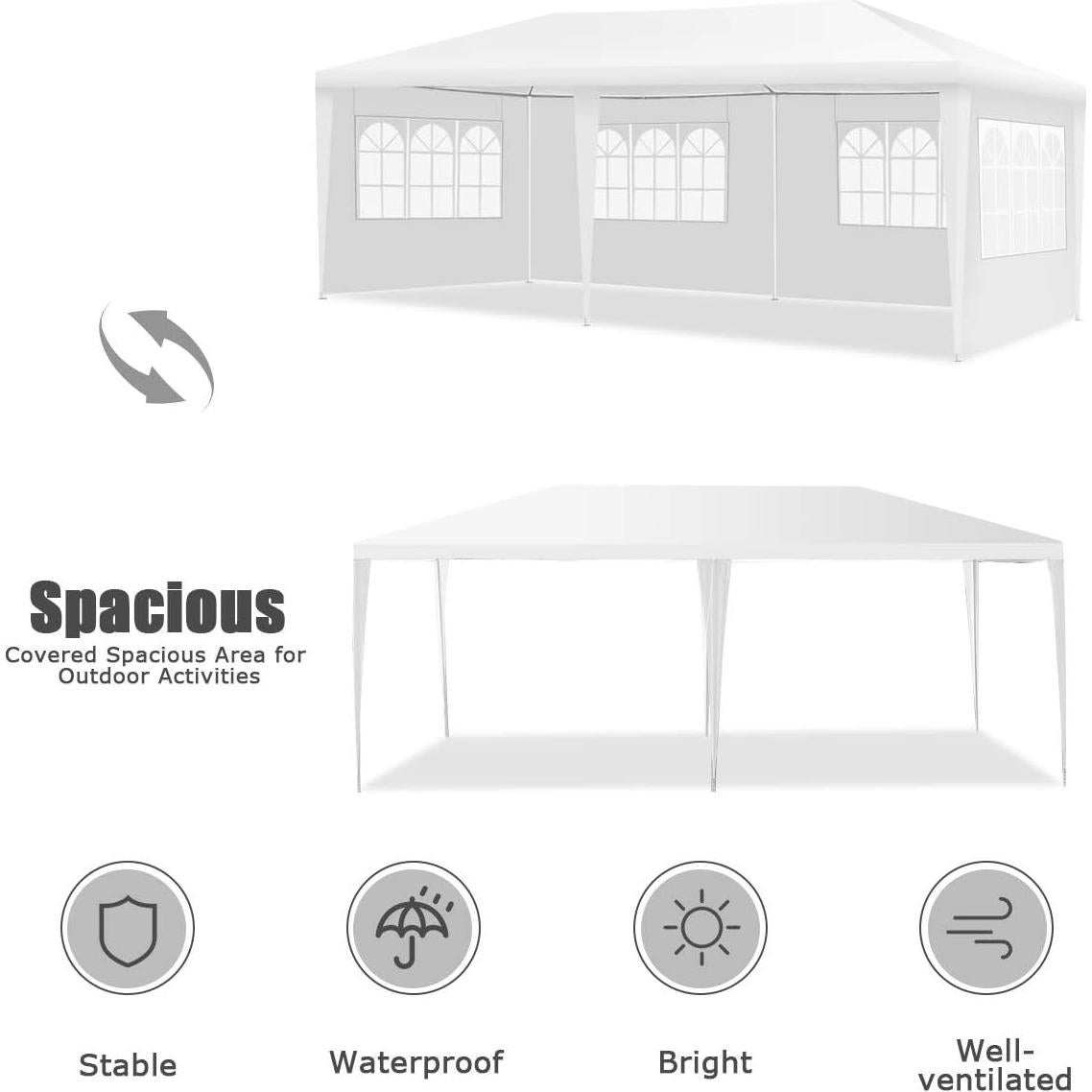 Carpa Tangkula 3x6m Blanca para Fiesta con Paredes Removibles