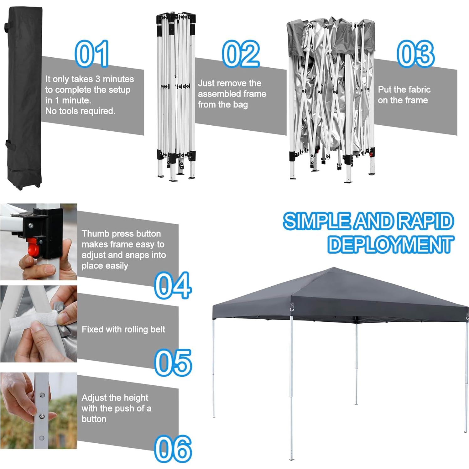 Carpa Plegable ZENY 3x3m Gris Impermeable con Altura Ajustable