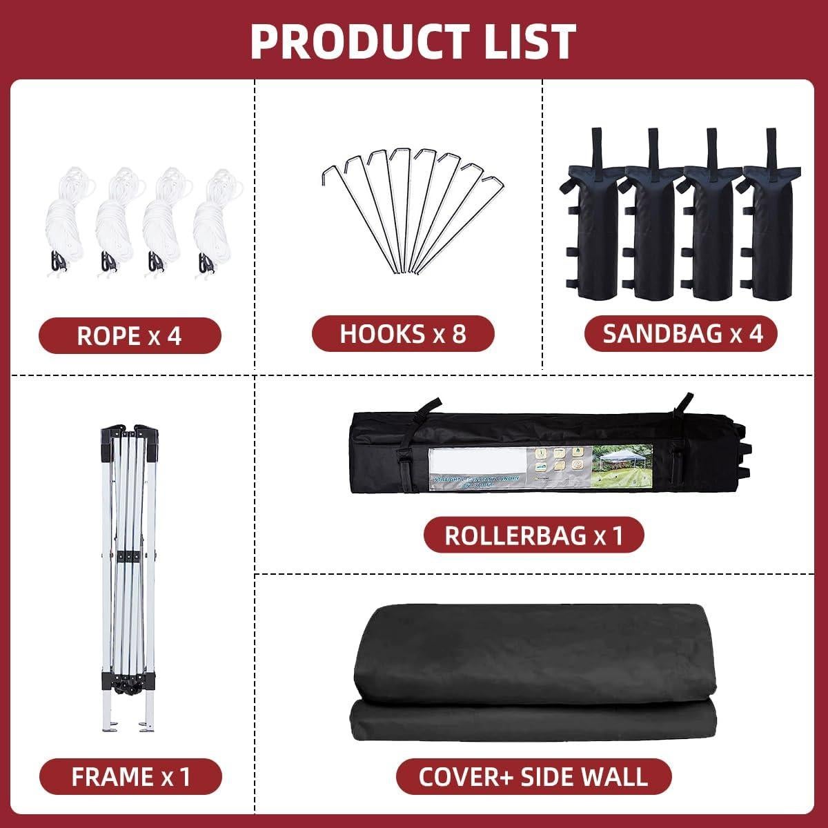 Carpa Plegable SAILARY 10x10 Resistente al Agua Negra