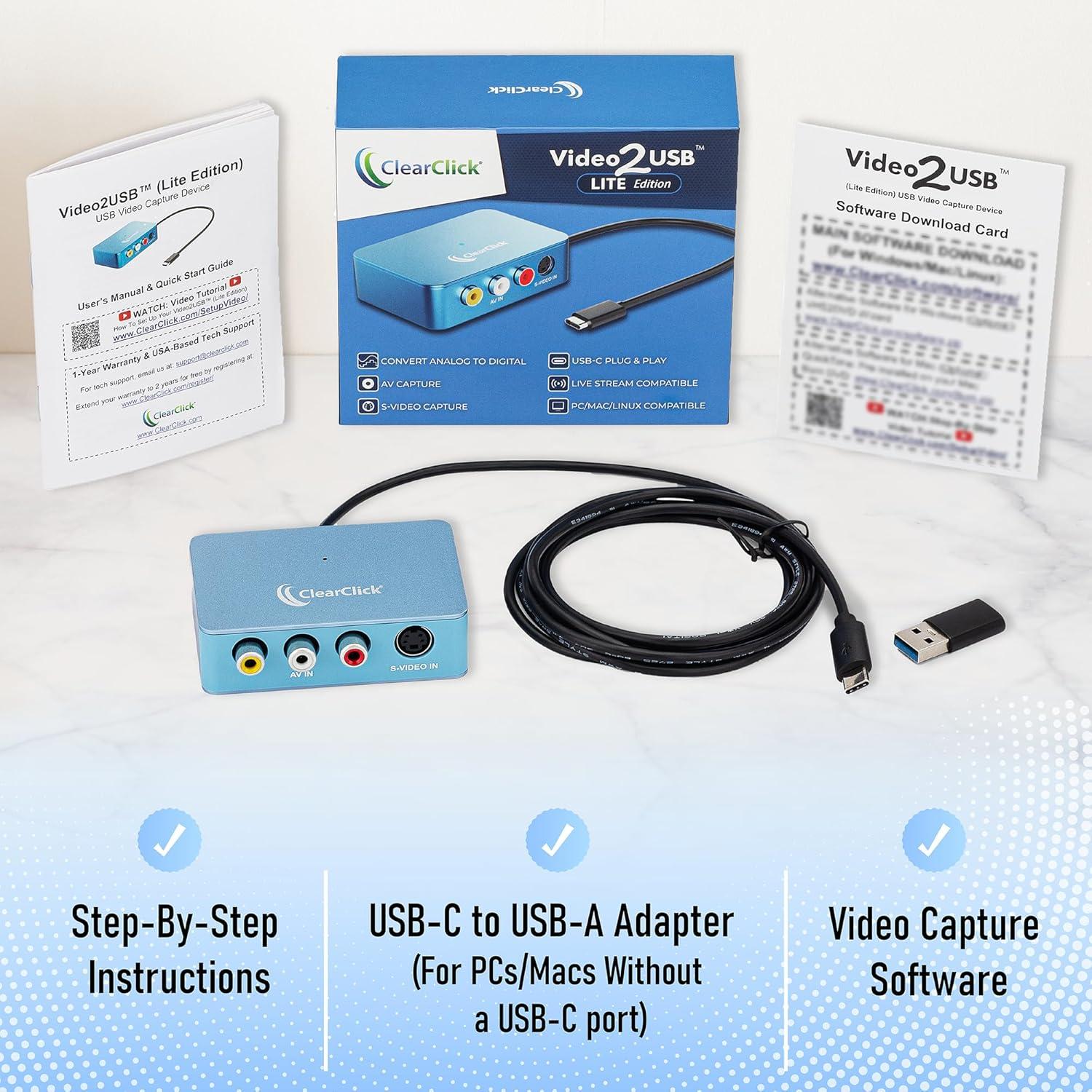 ClearClick Captura Video USB-C - Video2USB Lite AV/S-Video