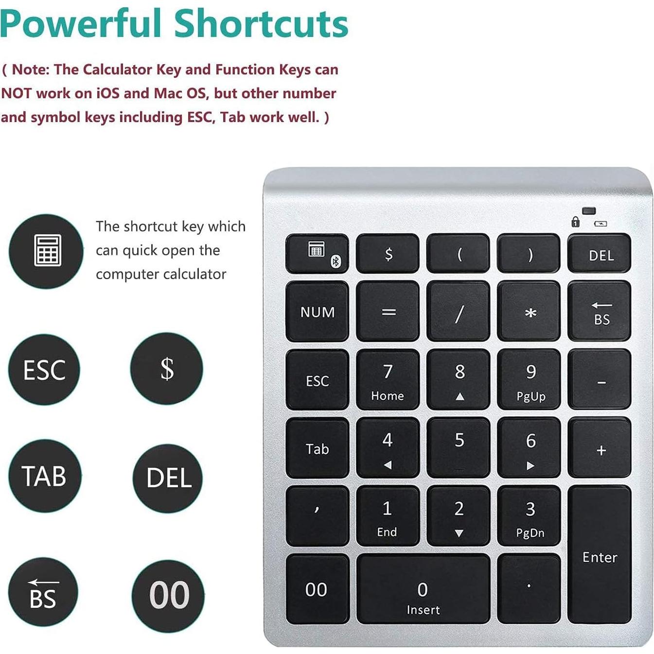 Teclado Numérico Bluetooth Lekvey Plata 28 Teclas Inalámbrico