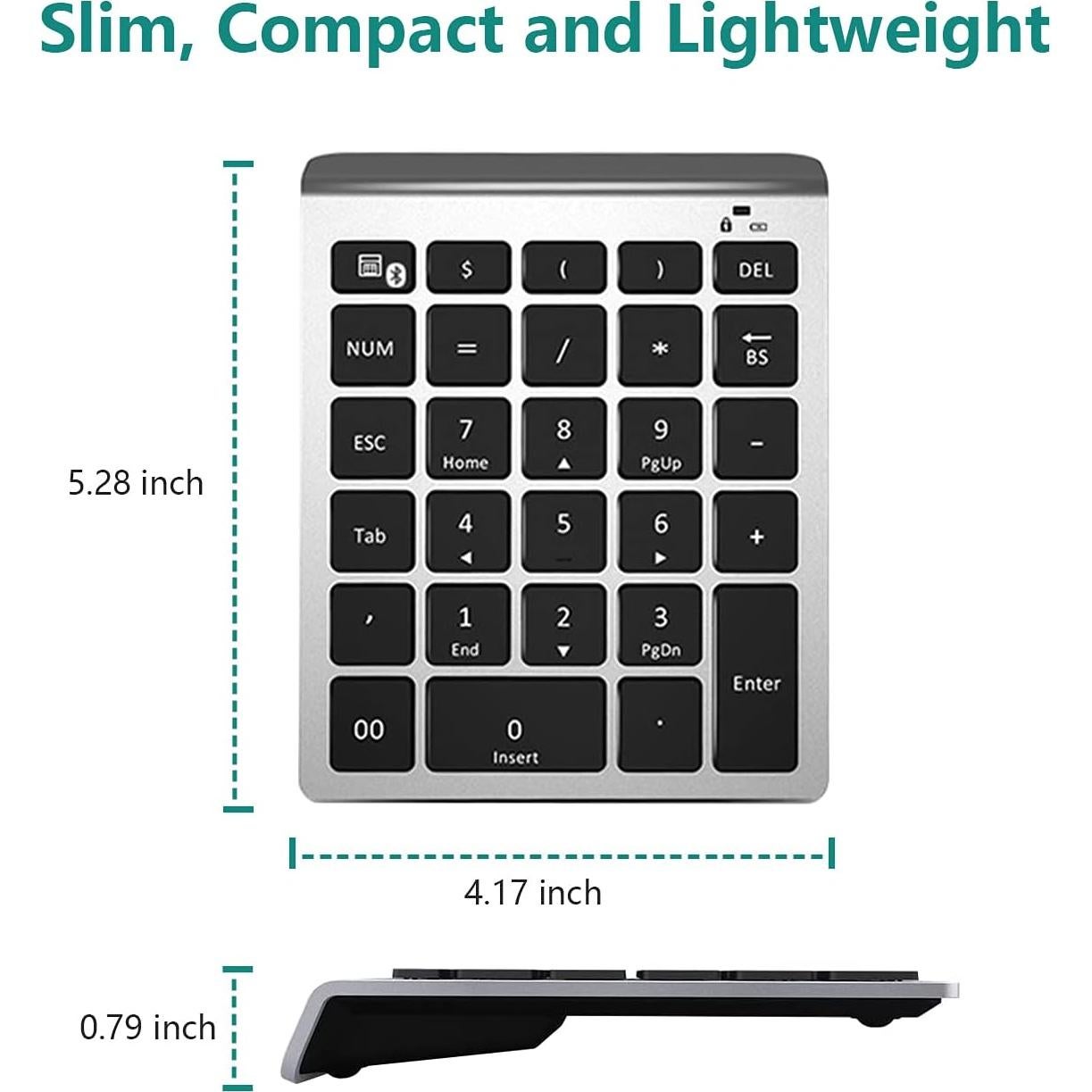 Teclado Numérico Bluetooth Lekvey Plata 28 Teclas Inalámbrico