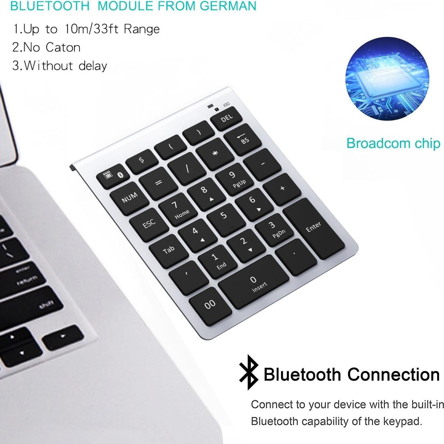 Teclado Numérico Bluetooth Lekvey Plata 28 Teclas Inalámbrico