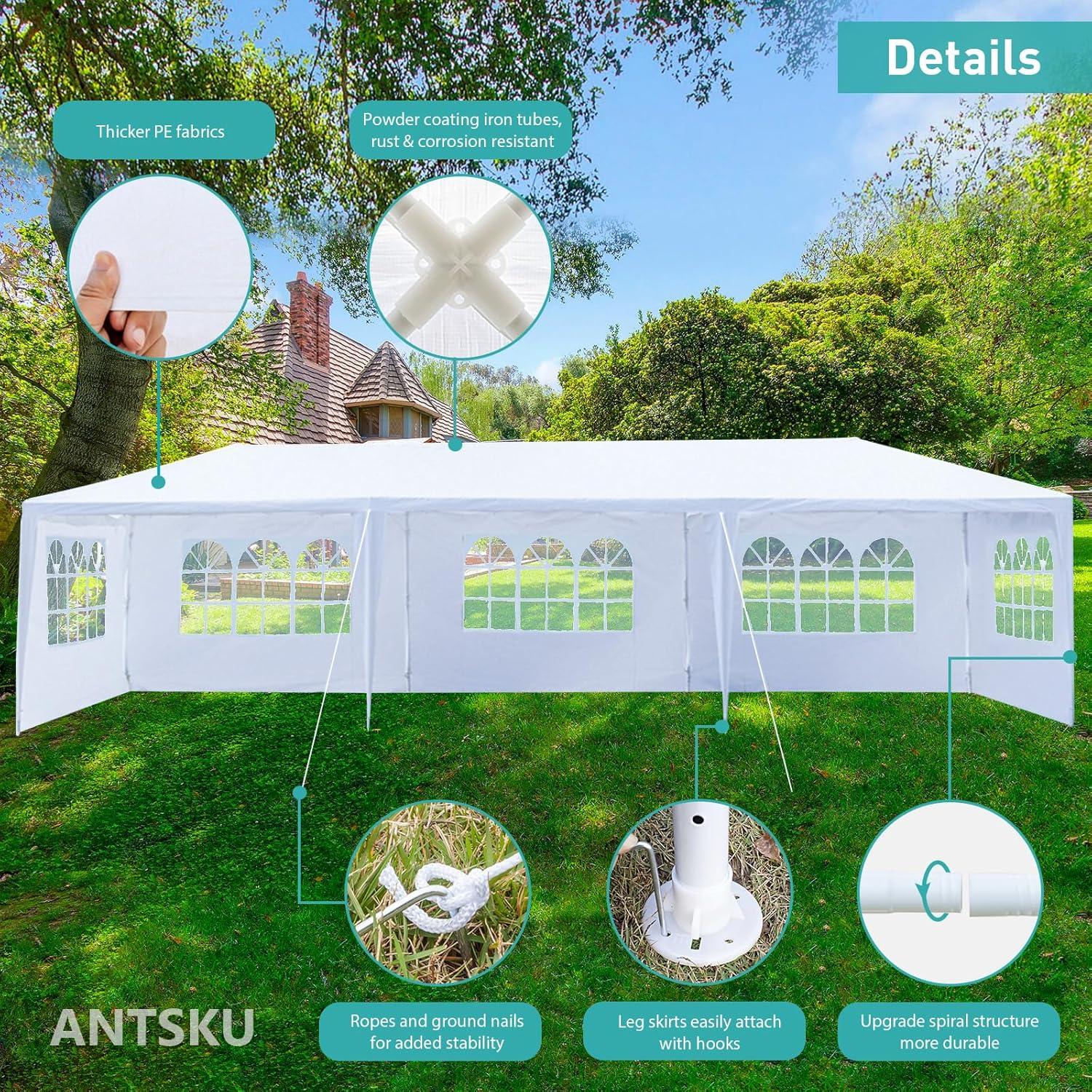 Carpa de Fiesta ANTSKU 10x30m Blanca con 5 Paredes Removibles