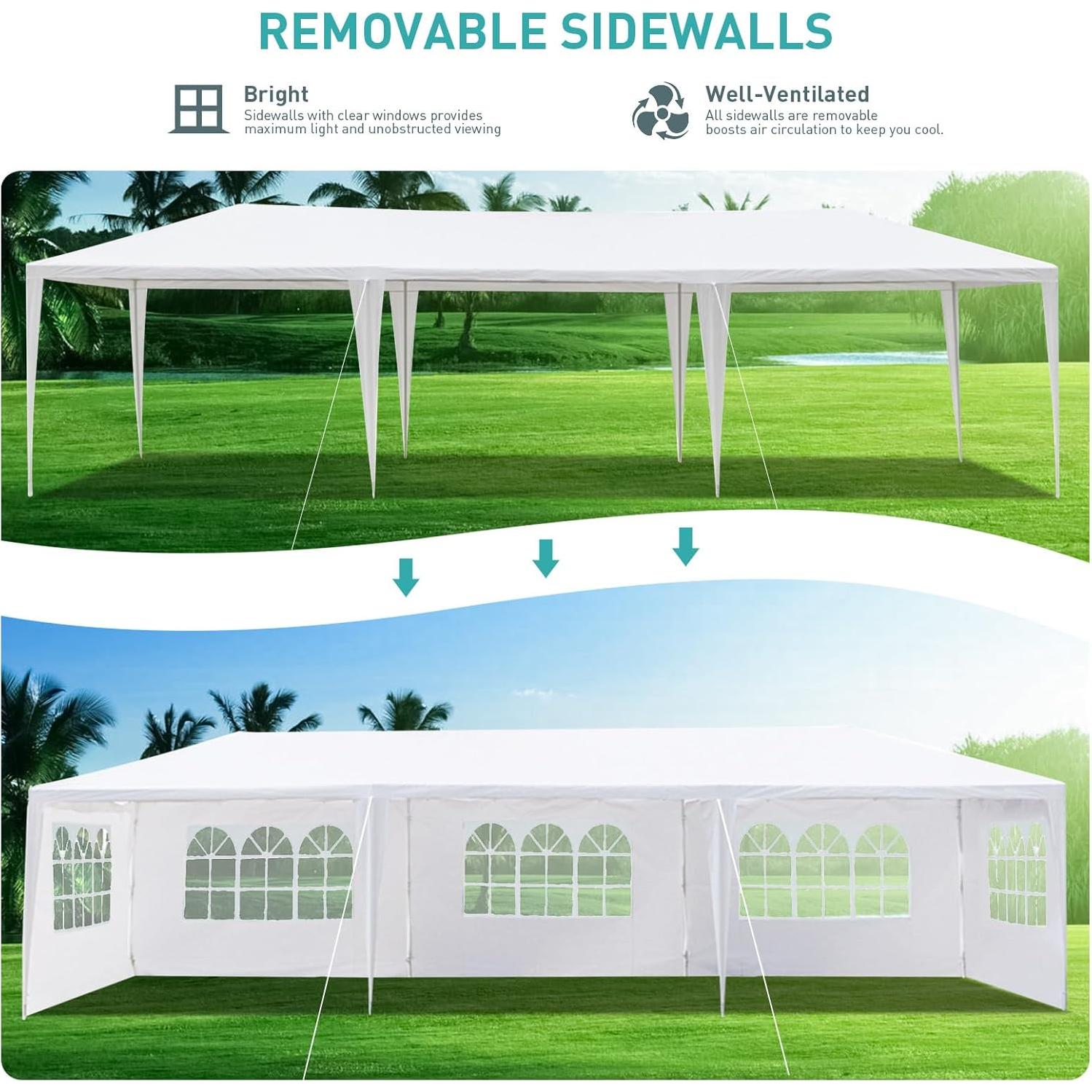 Carpa de Fiesta ANTSKU 10x30m Blanca con 5 Paredes Removibles