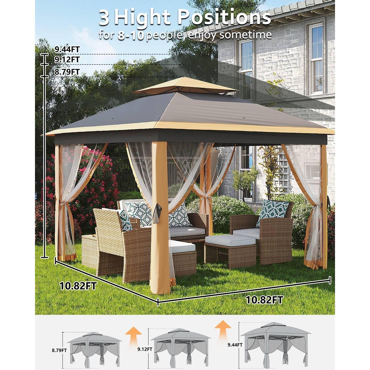 Carpa Gazebo Pop Up 3.35x3.35m GarveeLife con Mosquitera