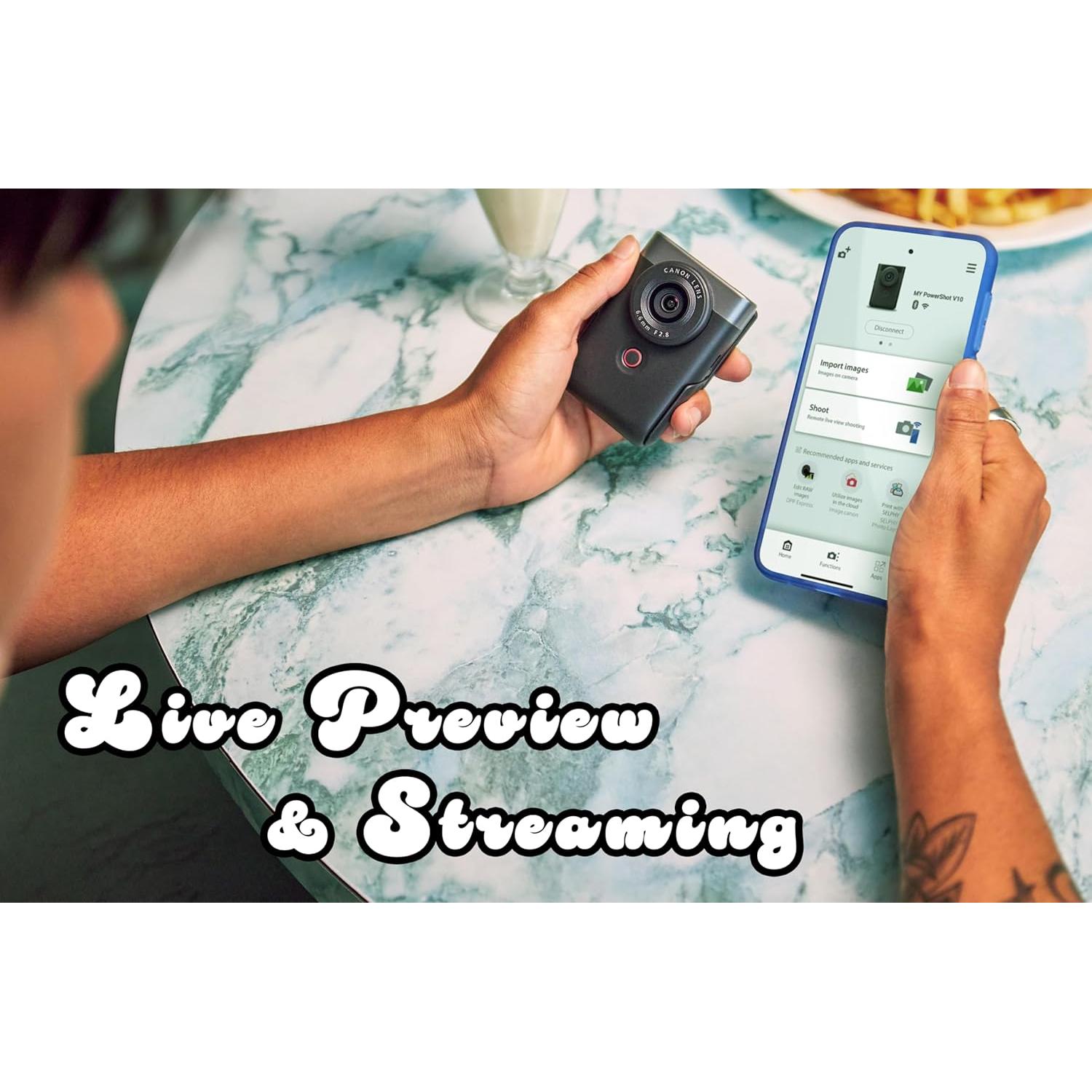 Cámara Canon PowerShot V10 Compacta 4K con Soporte Negro