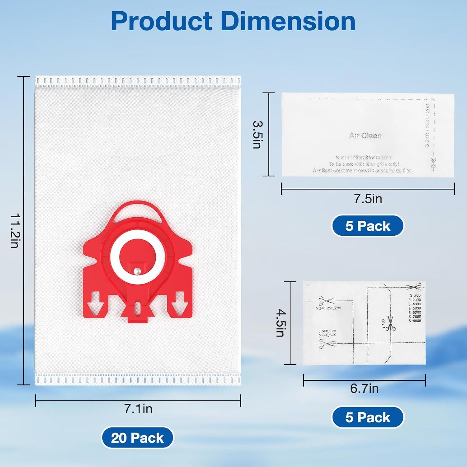 20 Bolsas de Aspiradora FJM AirClean 3D para Miele