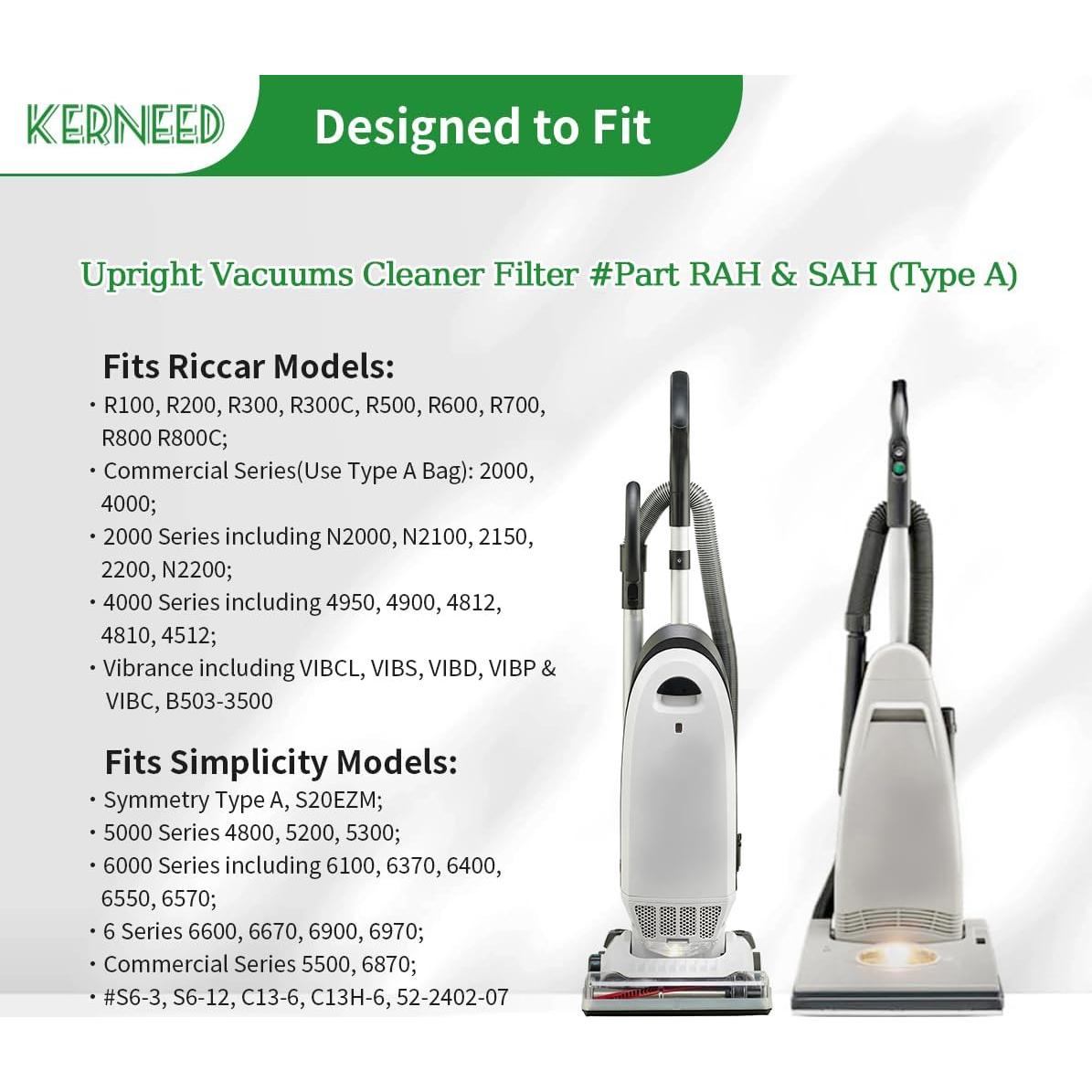 Paquete de 8 bolsas HEPA Kerneed RAH-6 para aspiradoras Riccar