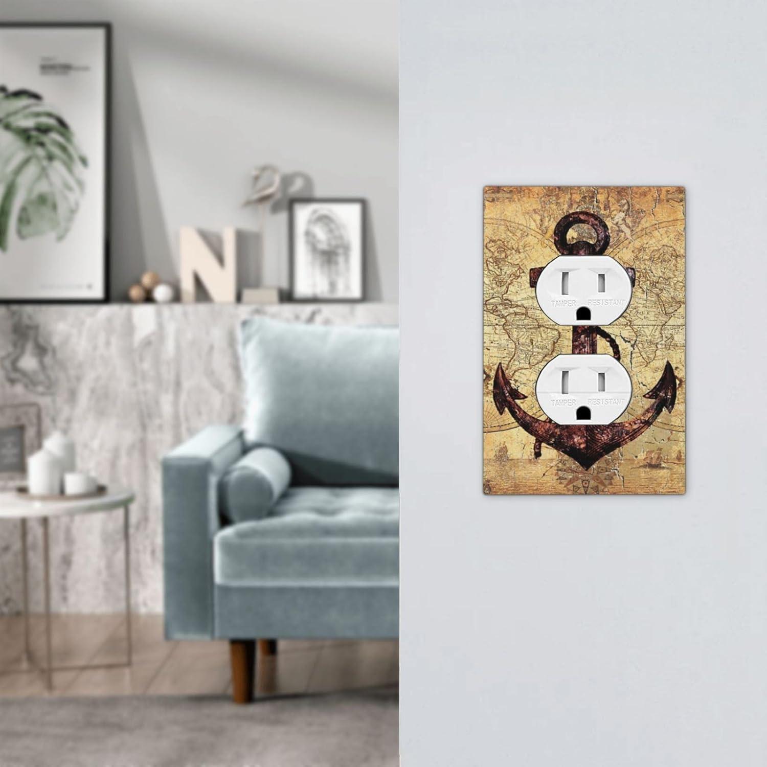 Placa de Interruptor Decorativa Yamxbfa 1 Gang Mapa Náutico Vintage