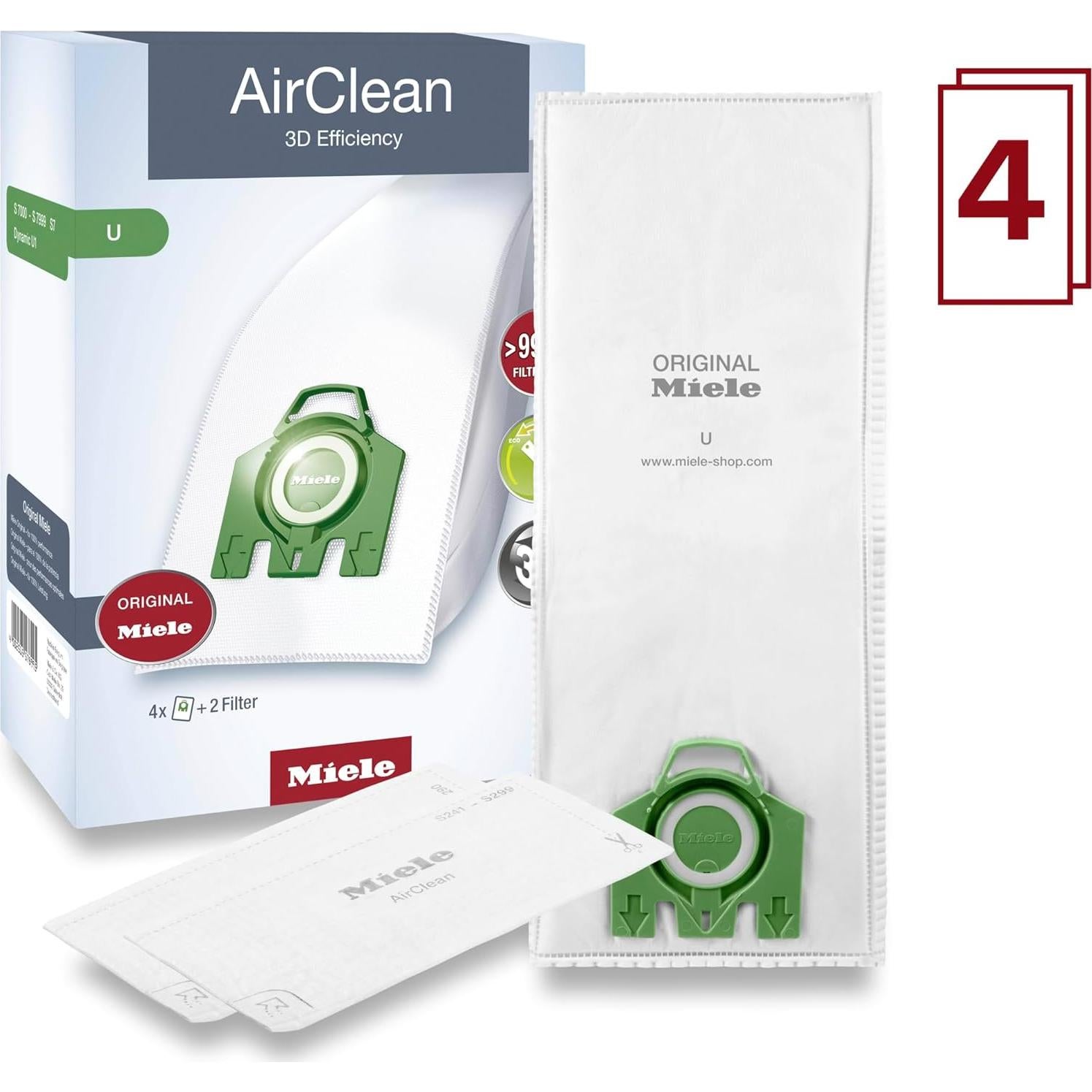 Bolsas de Aspiradora Miele AirClean 3D Eficiencia U - 4 Pzas