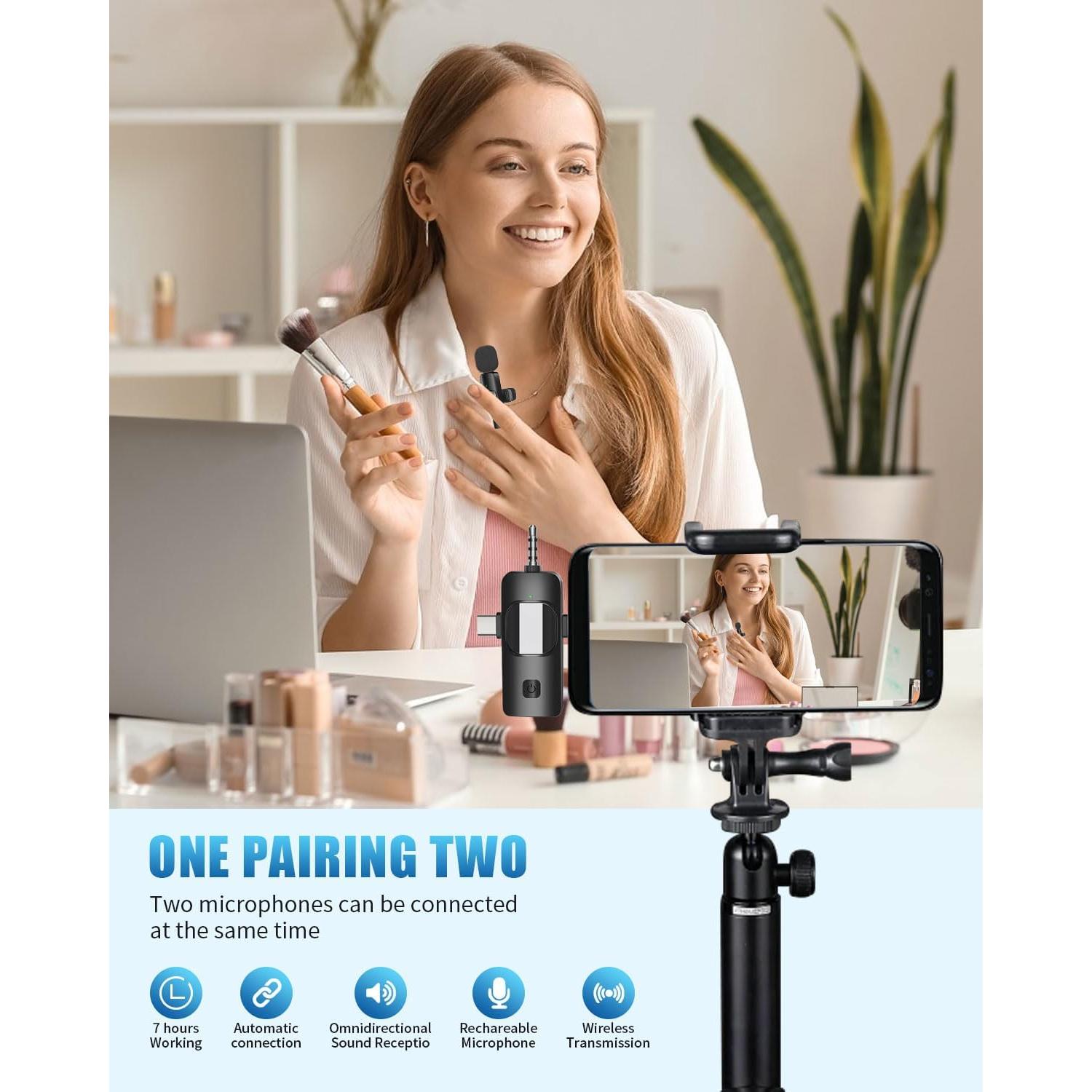 Micrófono Lavalier Inalámbrico Gicorino HK158 USB-C 2 Micrófonos